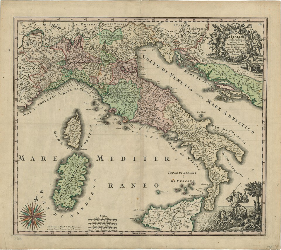 Náhledový obrázek Poštovní mapa „L´Italia con le sue Poste e Strade Principali“ - 1