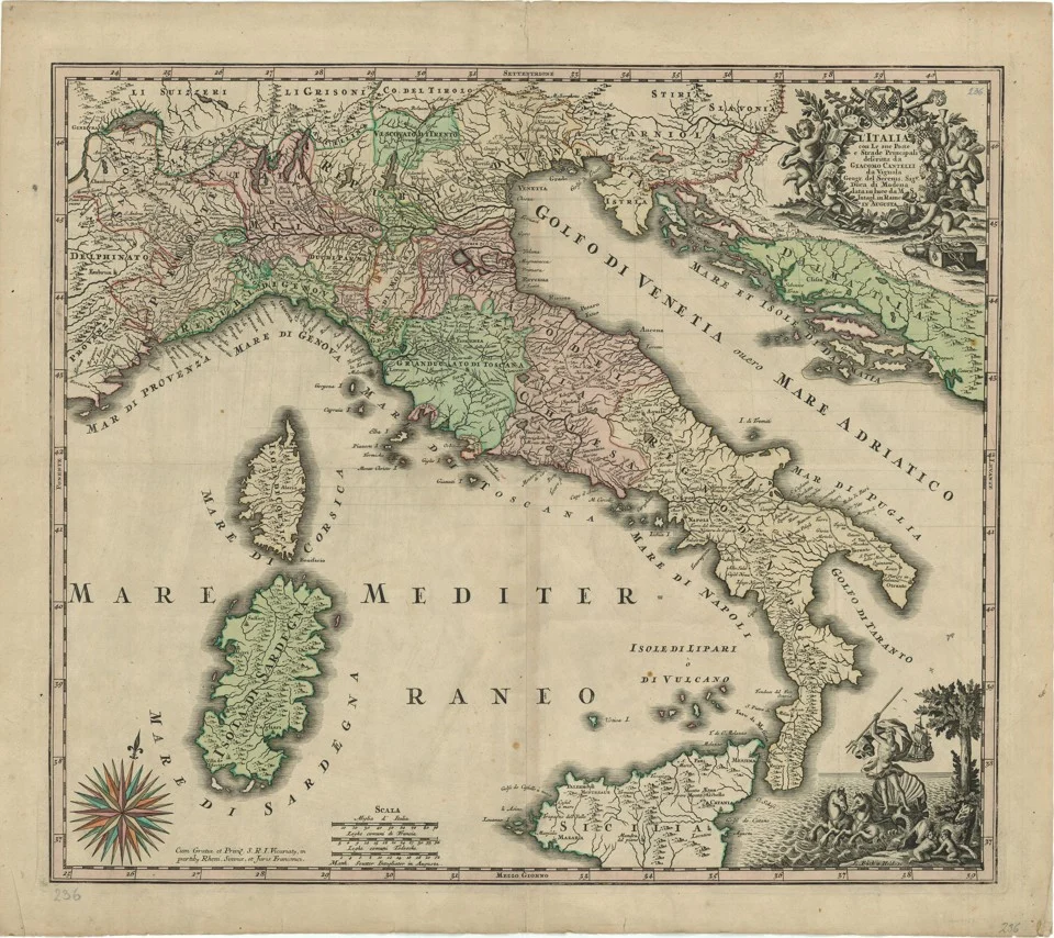 Náhledový obrázek předmětu Poštovní mapa „L´Italia con le sue Poste e Strade Principali“
