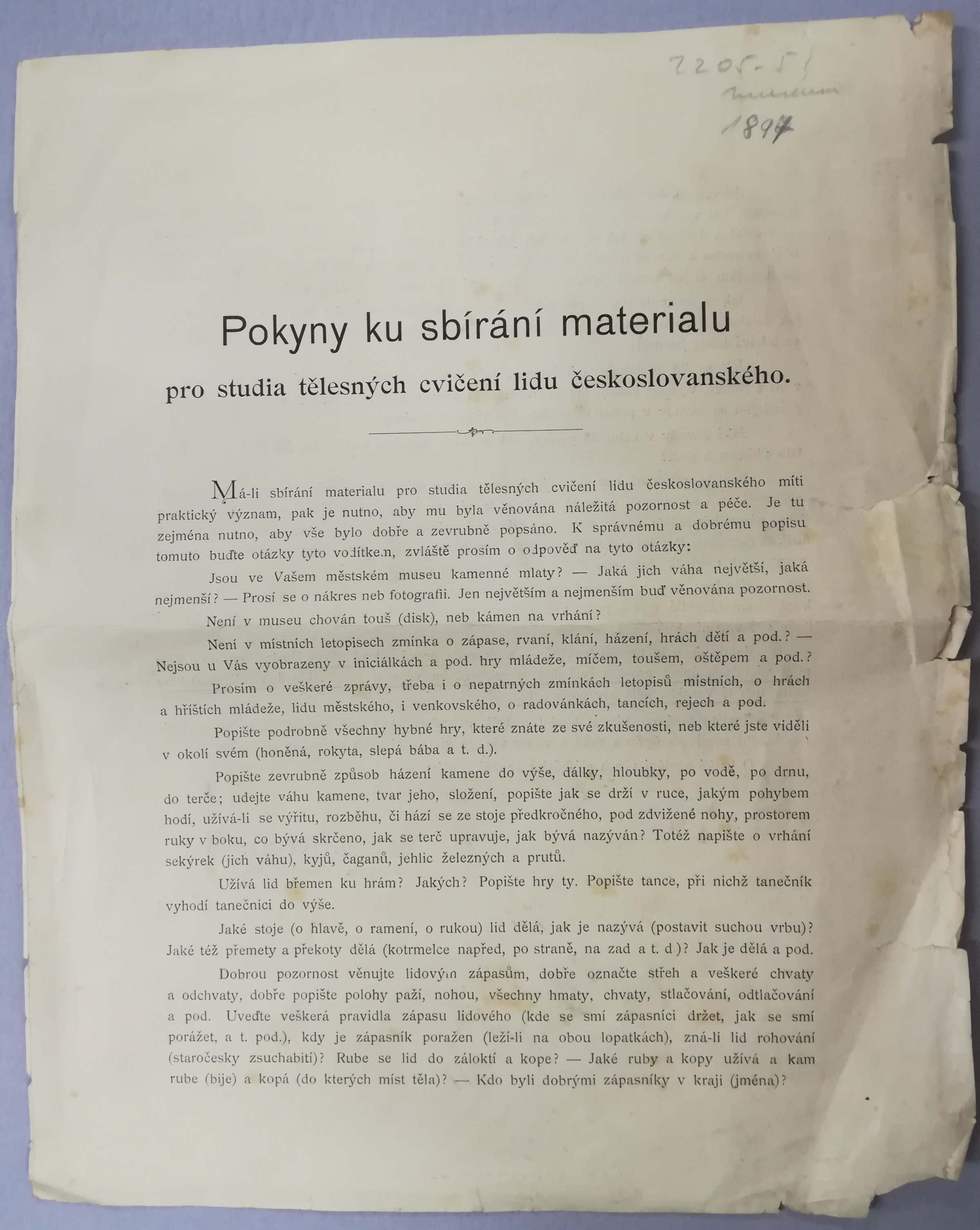 Náhledový obrázek Pokyny ku sbírání materiálu pro studia tělesných cvičení lidu českoslovanského - 1