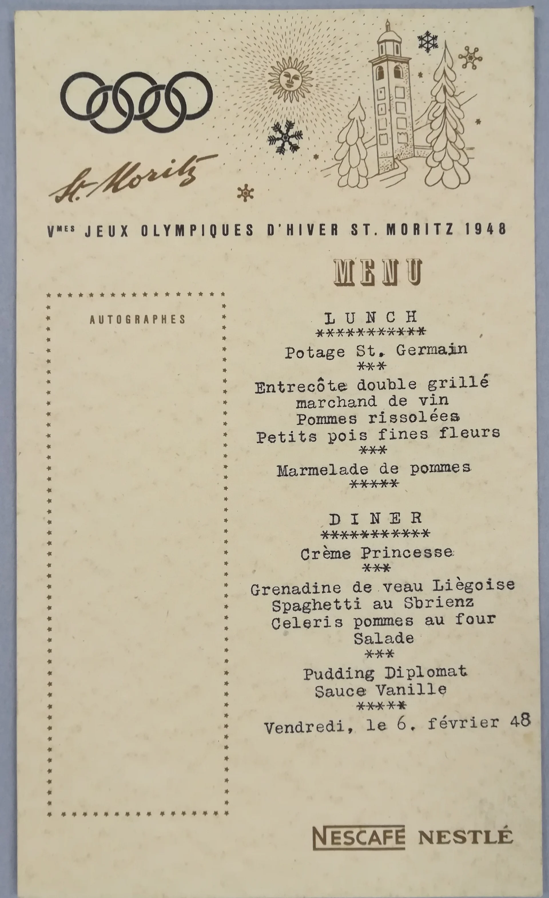 Náhledový obrázek předmětu Slavnostní menu z 6. února 1948