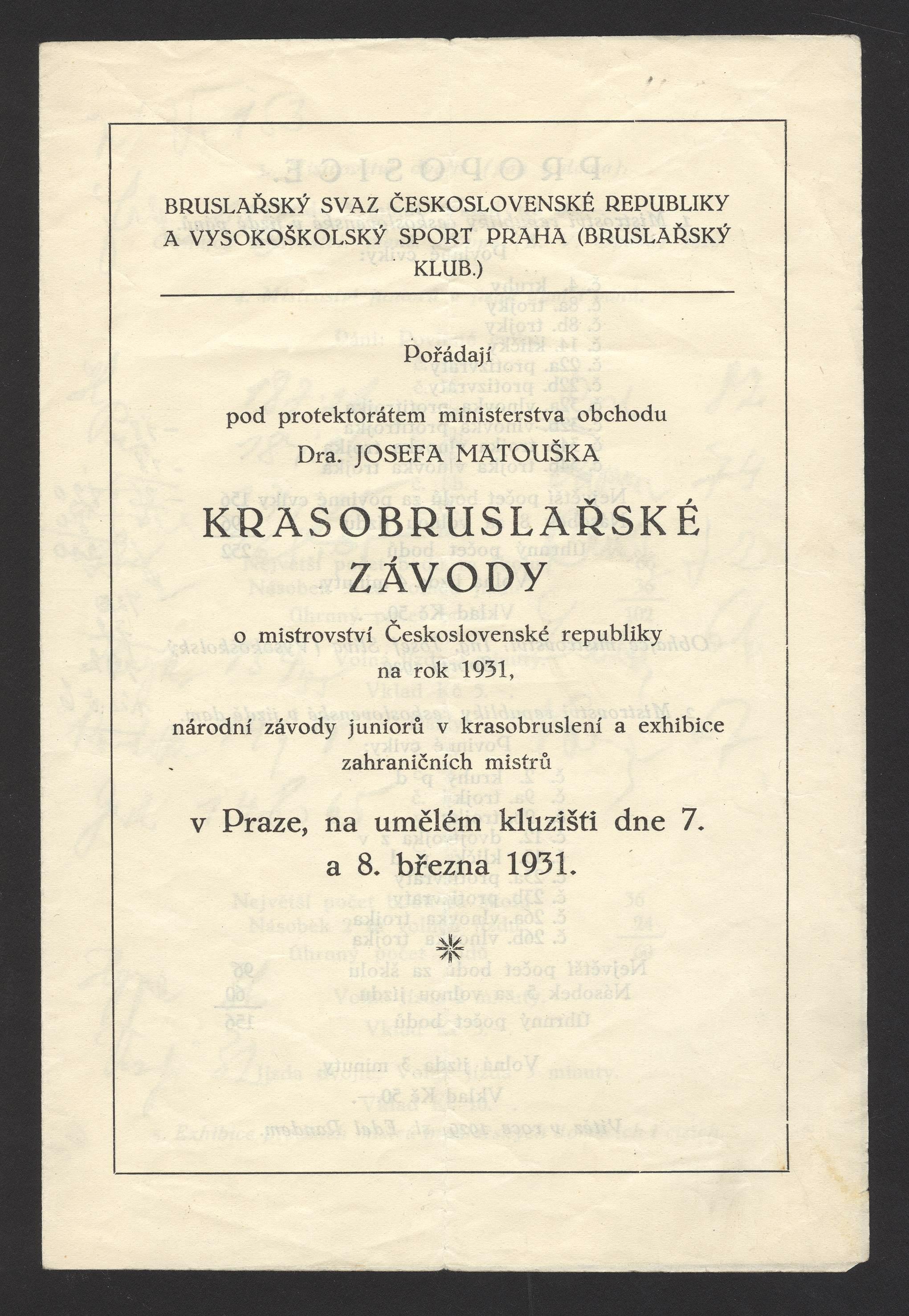 Náhledový obrázek Krasobruslařské závody o mistrovství ČSR na rok 1931. Praha - 1