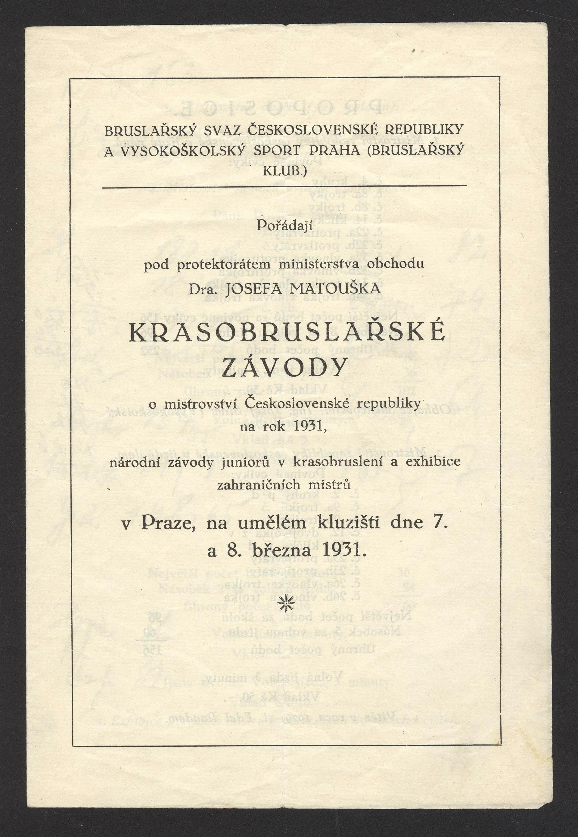 Obrázek Krasobruslařské závody o mistrovství ČSR na rok 1931. Praha