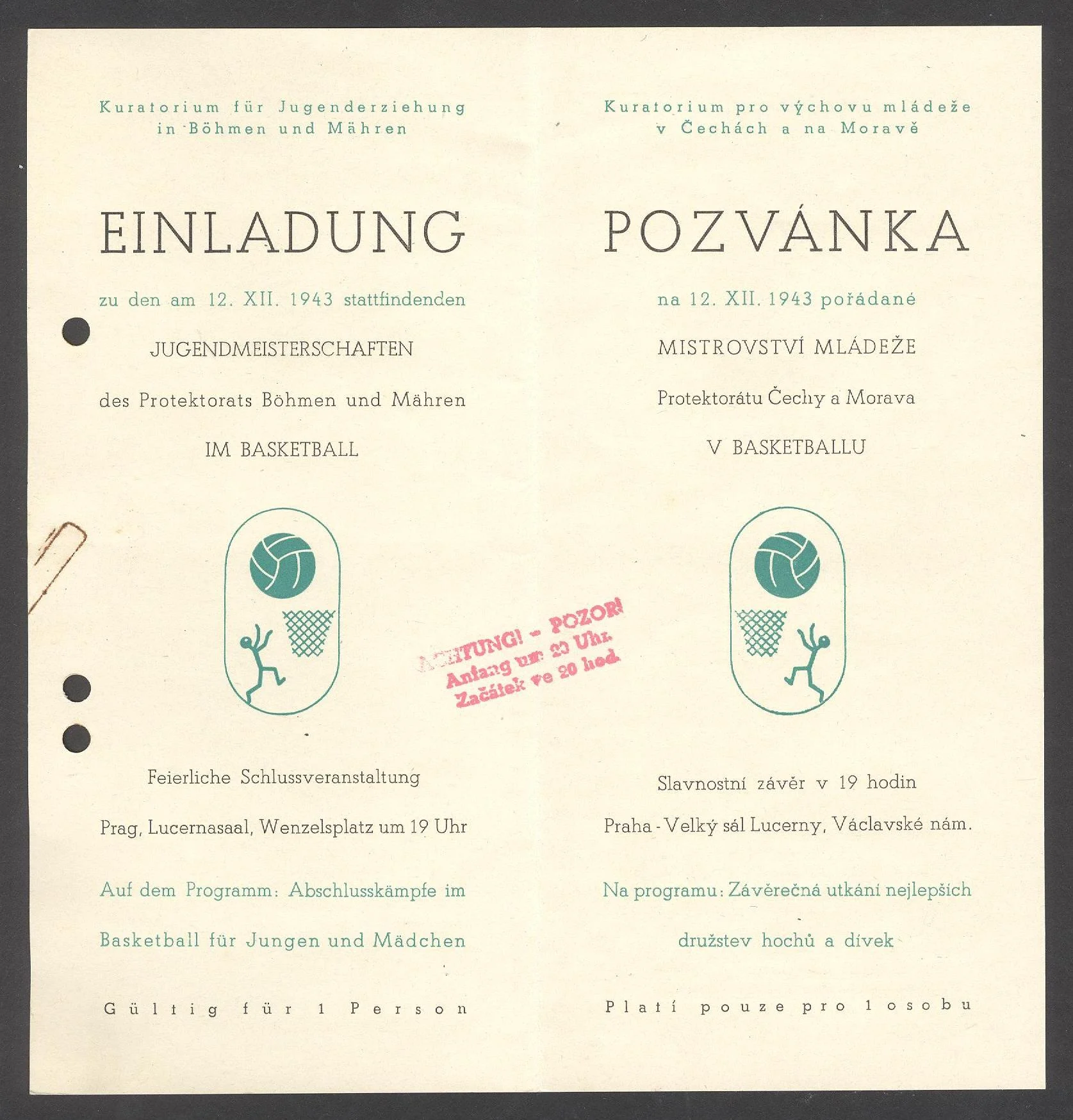 Náhledový obrázek předmětu Mistrovství mládeže Protektorátu Čechy a Morava v basketballu 1943