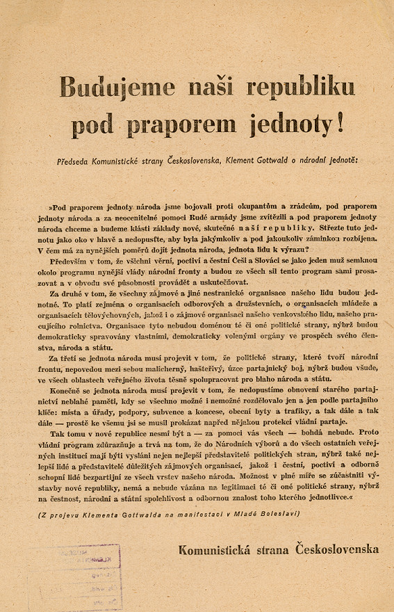 Náhledový obrázek Budujeme naši republiku - z projevu K. Gottwalda na manifestaci v Mladé Boleslavi - 1