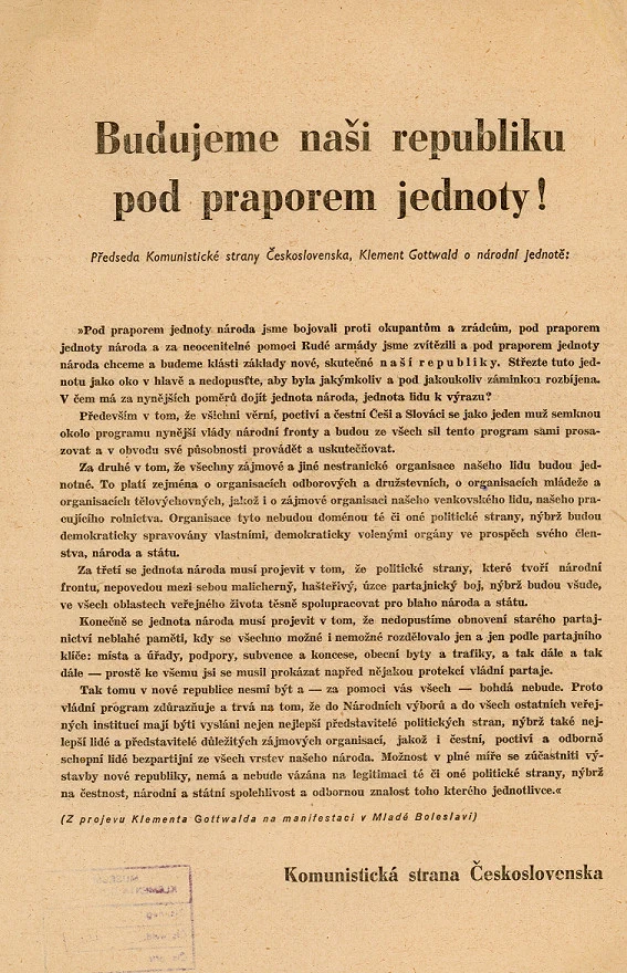 Náhledový obrázek předmětu Budujeme naši republiku - z projevu K. Gottwalda na manifestaci v Mladé Boleslavi