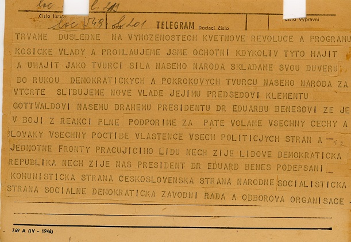Náhledový obrázek Podpora politických stran nové vládě K. Gottwalda - 1