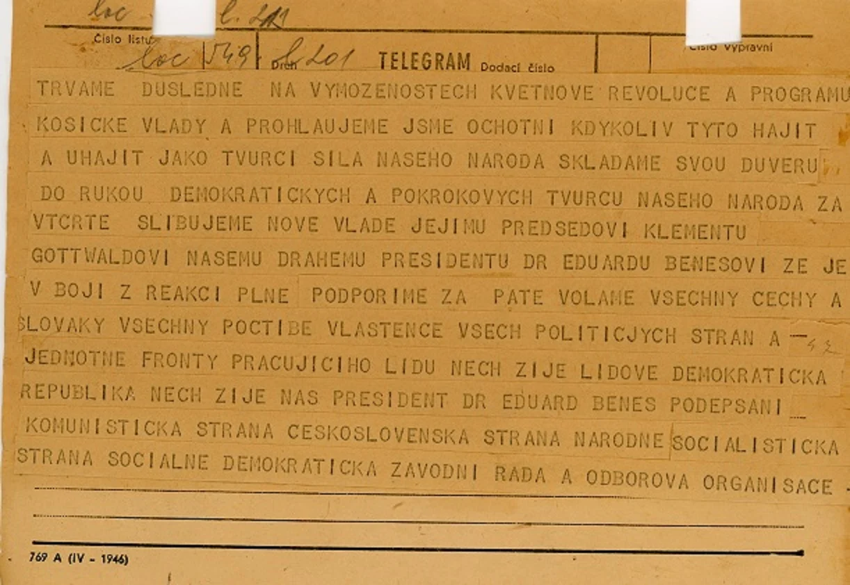 Náhledový obrázek předmětu Podpora politických stran nové vládě K. Gottwalda