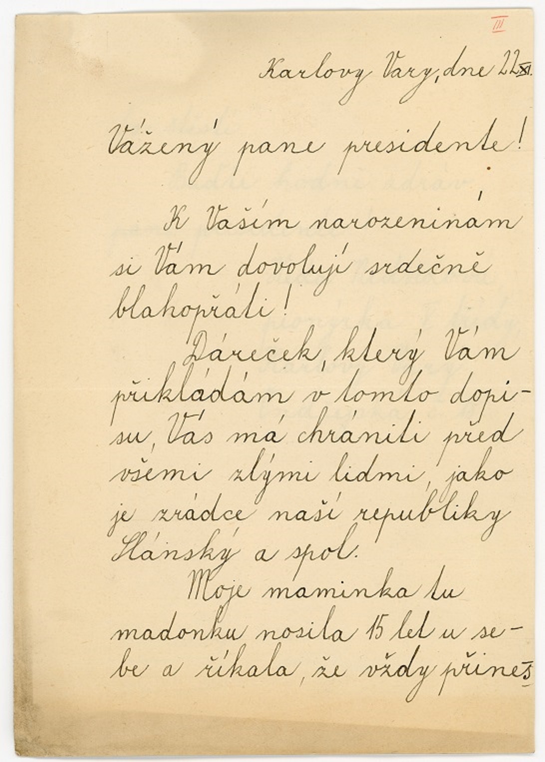 Náhledový obrázek Blahopřání  Hedy Nedvědové K. Gottwaldovi u příležitosti jeho narozenin - 1