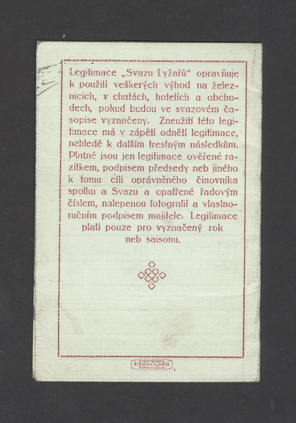 Náhledový obrázek Svaz lyžařů v Království Českém. Členský průkaz - 3