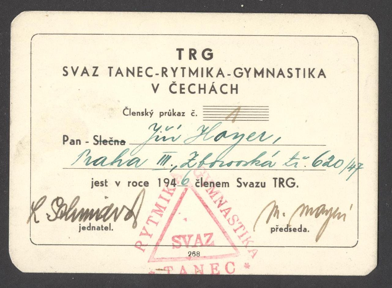 Náhledový obrázek Svaz tance, rytmiky a gymnastiky. Legitimace Jiřího Hoyera - 1