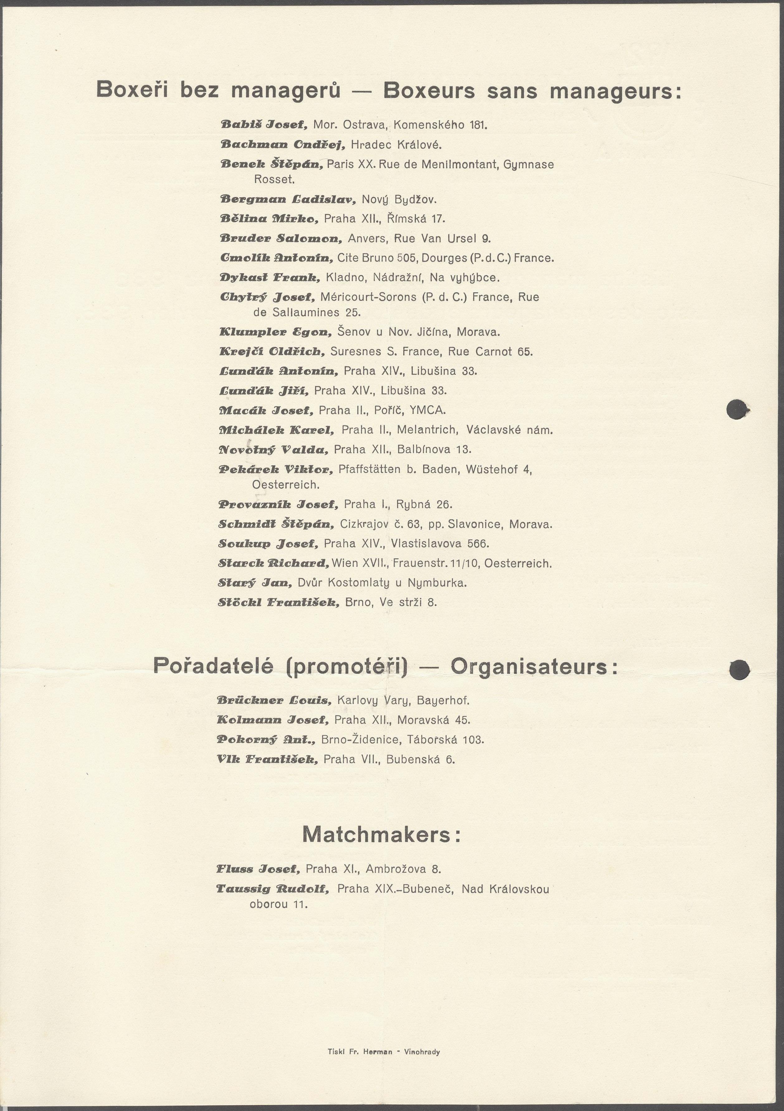 Náhledový obrázek Listina managerů a boxerů ku dni 1. ledna 1936 (ČSUBP) - 2