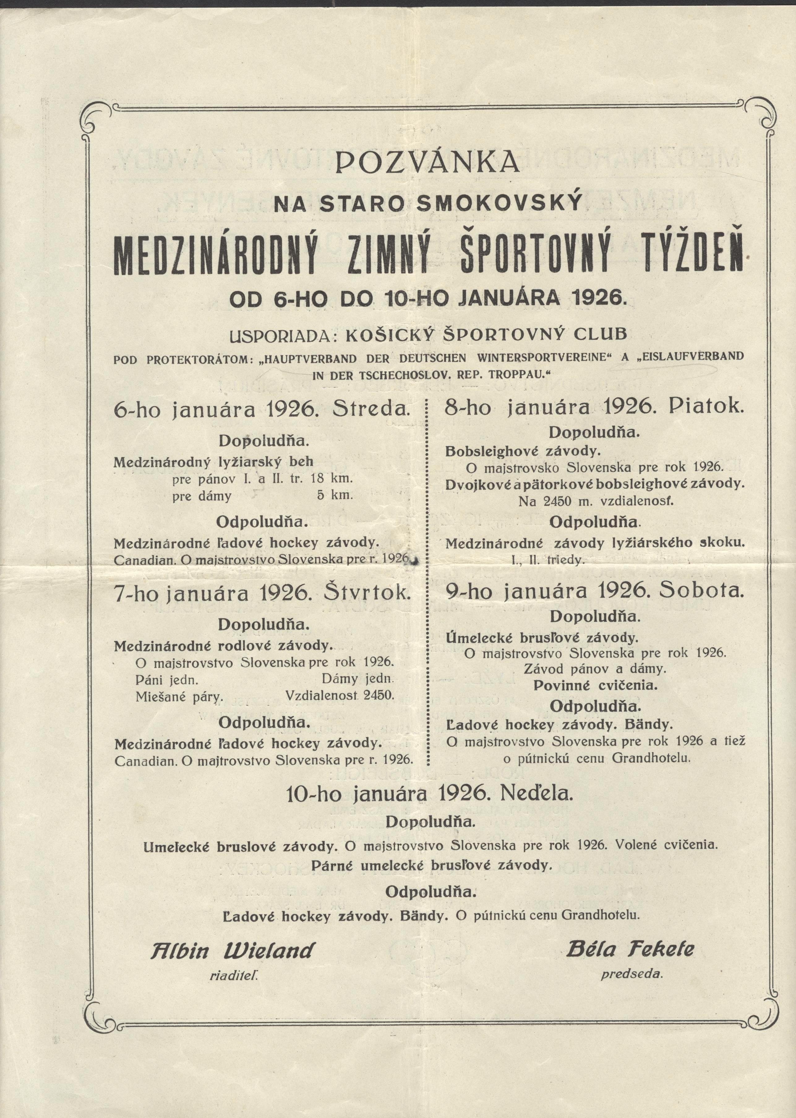 Náhledový obrázek Medzinárodné zimné športovné závody ve Starom Smokovci. Košický športovný club - 2