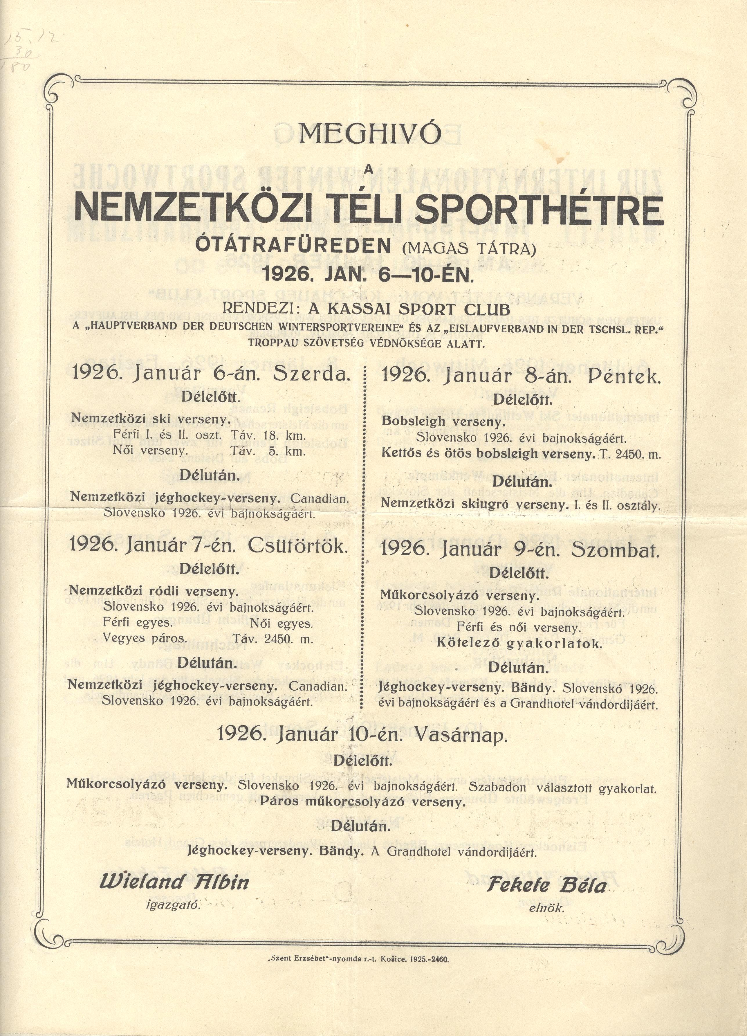 Náhledový obrázek Medzinárodné zimné športovné závody ve Starom Smokovci. Košický športovný club - 4