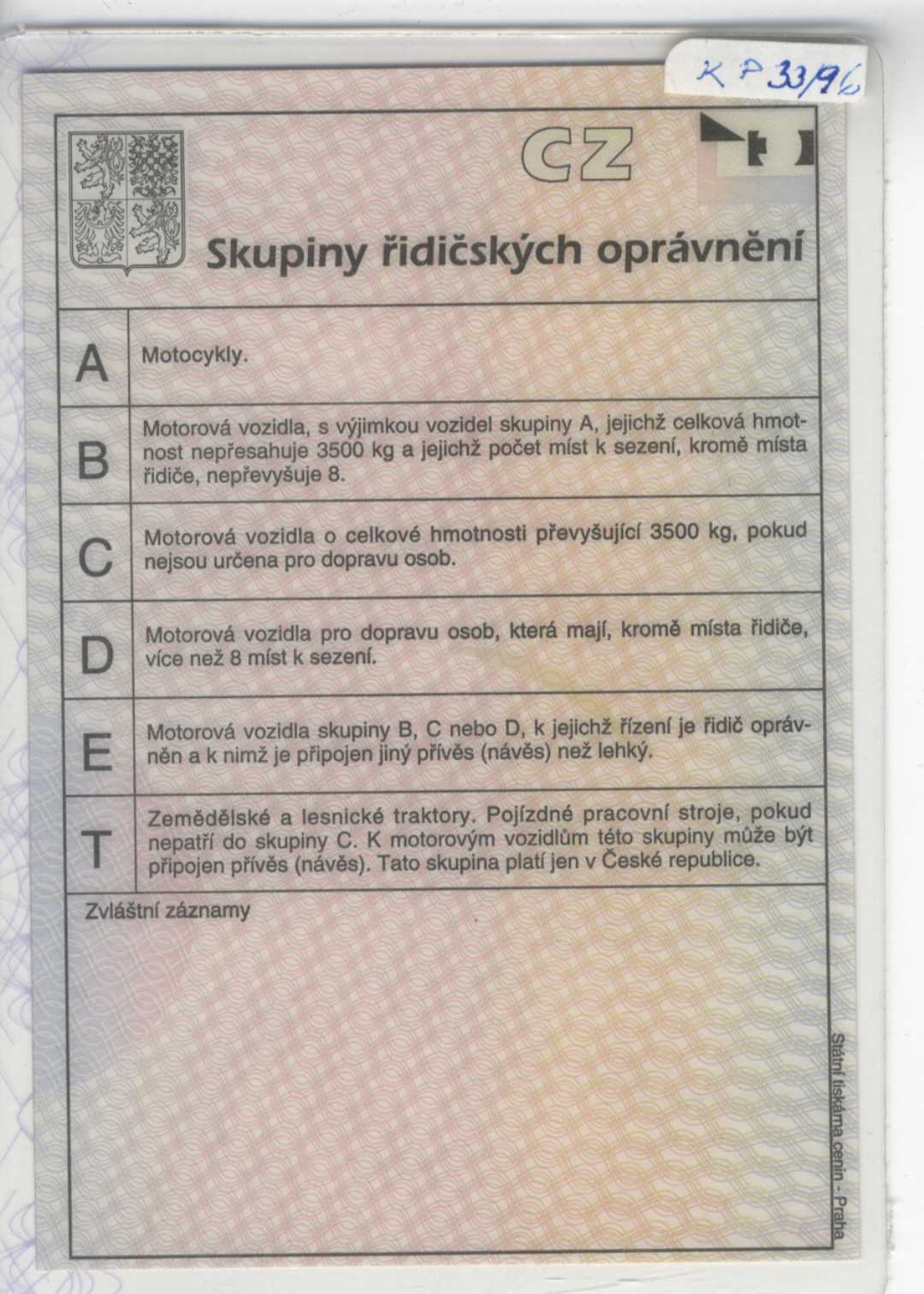 Náhledový obrázek předmětu Řidičský průkaz (Permis de Conduire), AL 000 000,  specimen, CZ