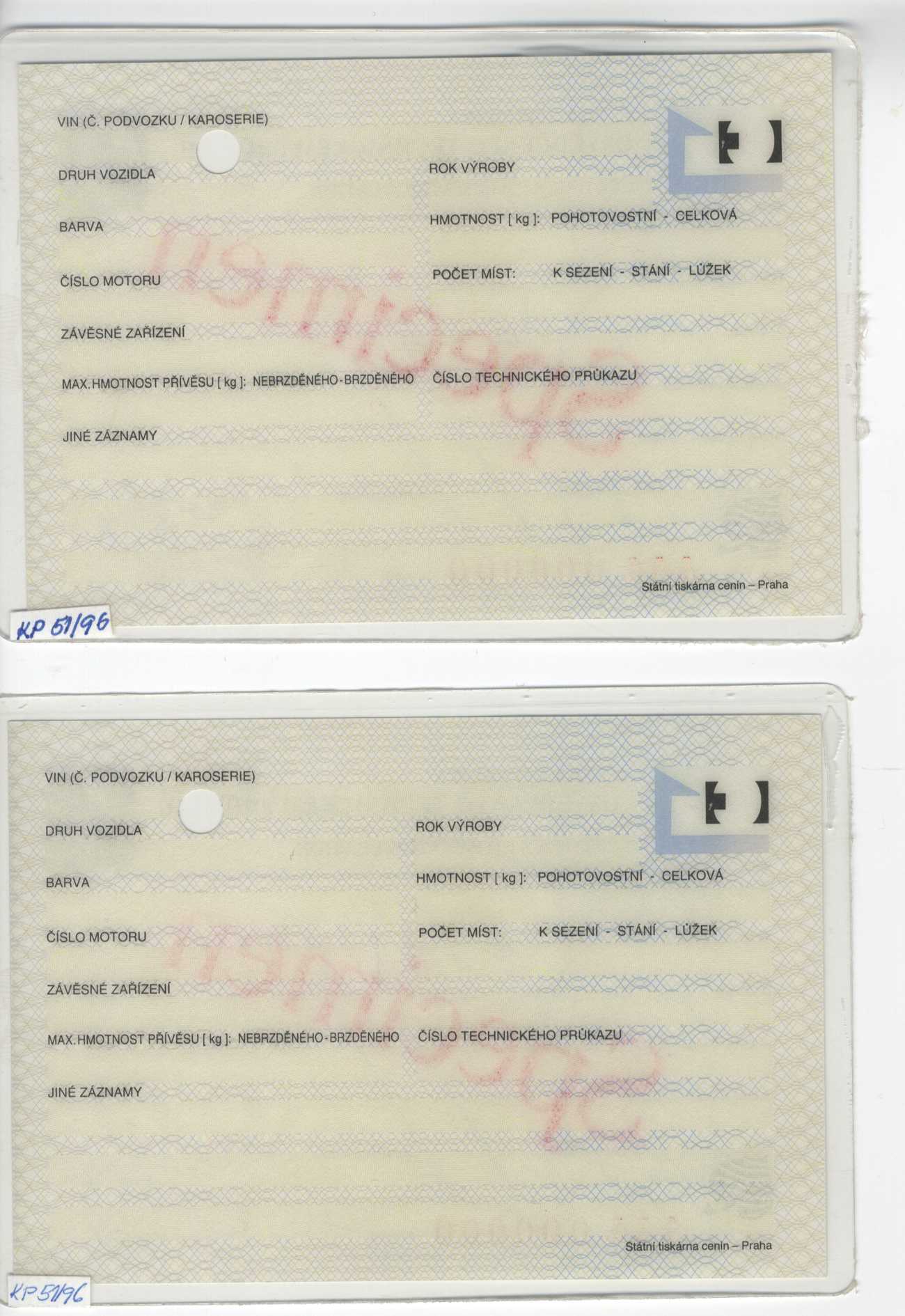 Náhledový obrázek Osvědčení o technickém  průkazu vz. 94, vzor, Česká republika - 2
