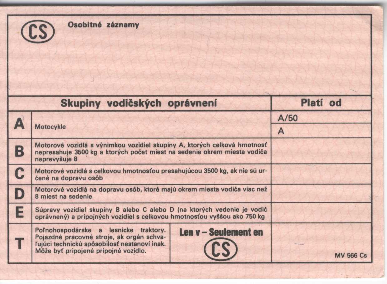 Náhledový obrázek Vodičský preukaz - Permis de Conduire (slovensky), evid. č. BE - 3