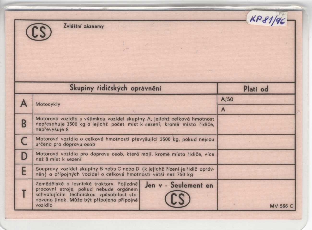 Náhledový obrázek Řidičský průkaz - Permis de Conduire, evid. č. AI 000474-000479, ČSFR, vzor - 3