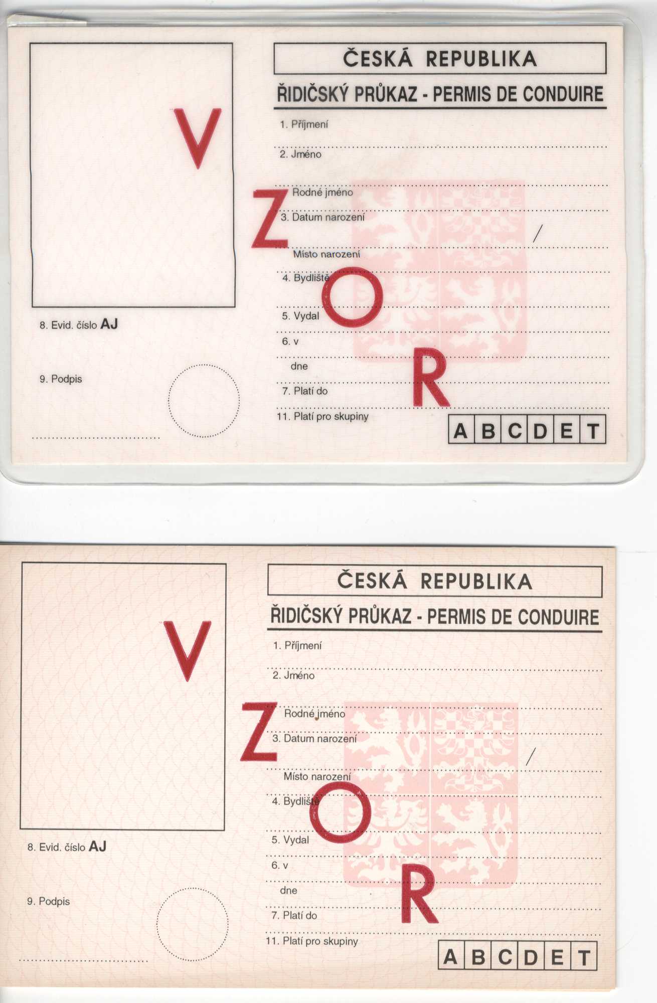 Náhledový obrázek Řidičský průkaz - Permis de Conduire, ev. č.  AJ, Česká republika, vzor - 1
