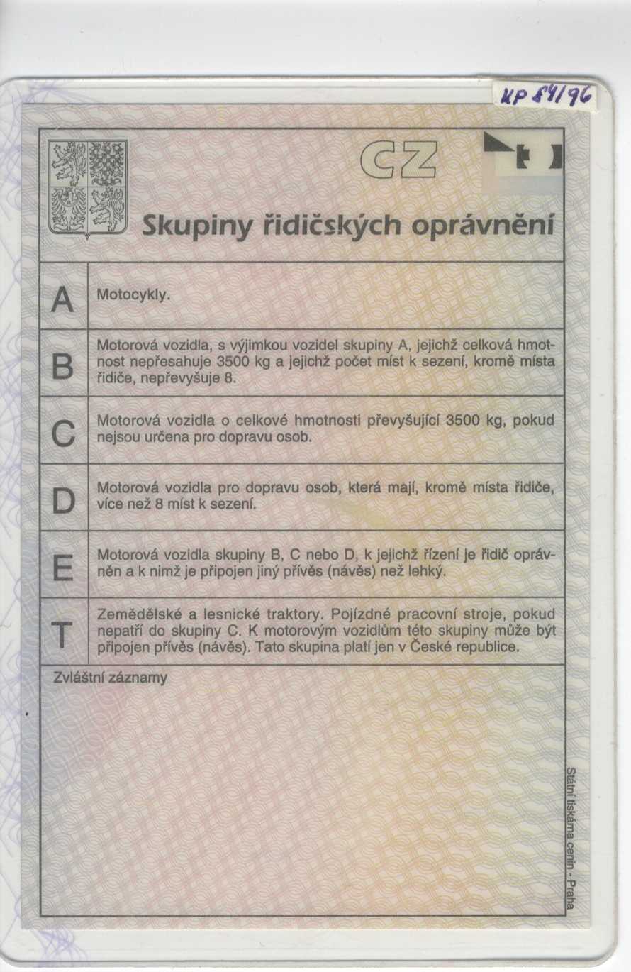 Náhledový obrázek Řidičský průkaz - Permis de Conduire, AL 000000, ČR, vzor - 2
