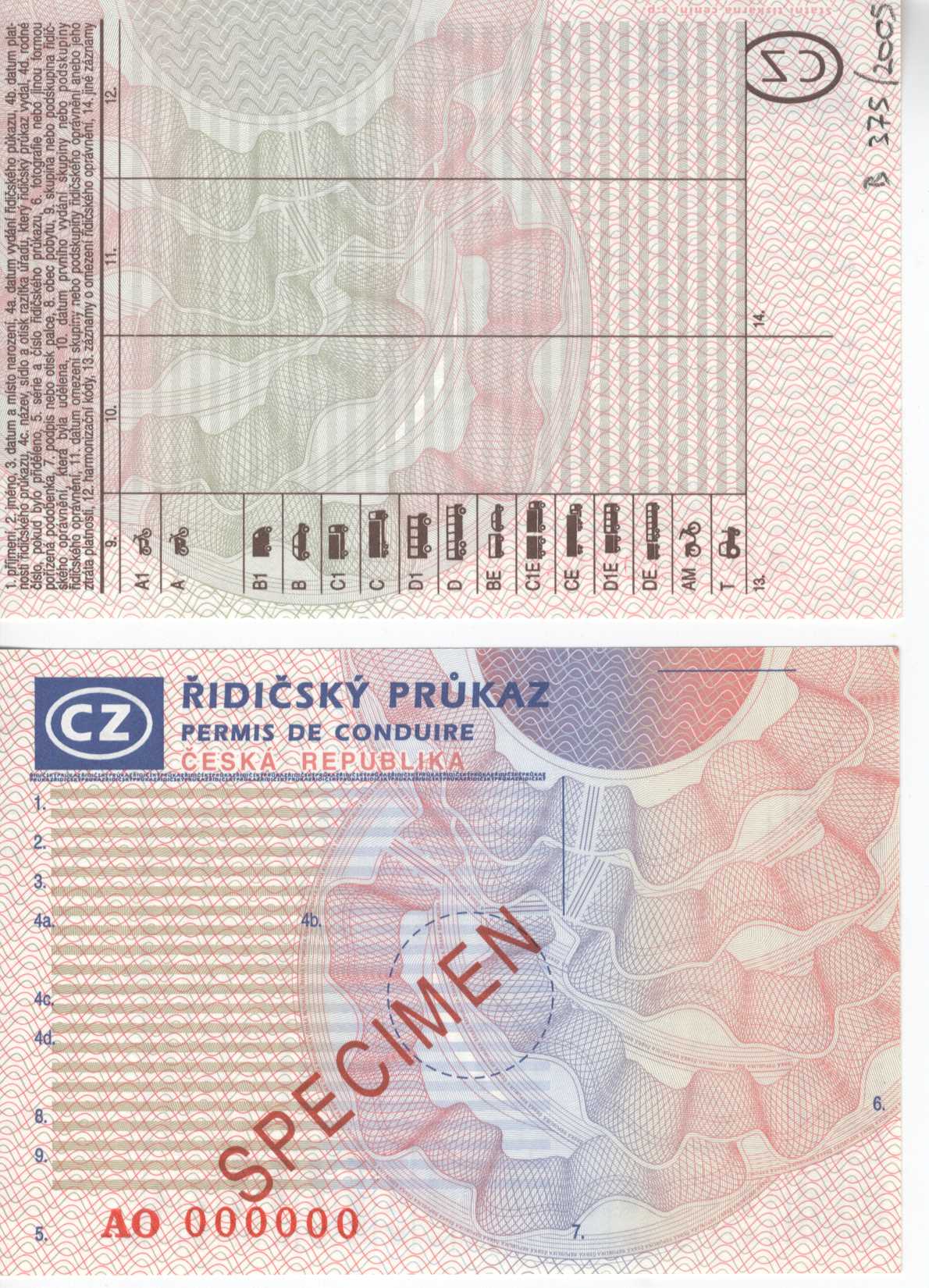 Náhledový obrázek Řidičský průkaz - Permis de Conduire, ČR, vzor - 1