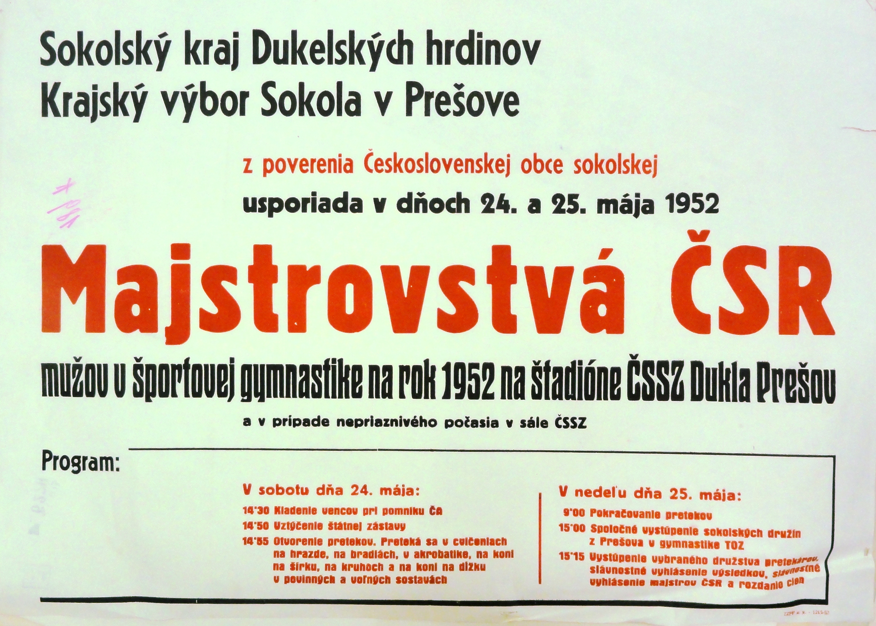 Náhledový obrázek Majstrovstvá ČSR mužov v športovej gymnastike - 1