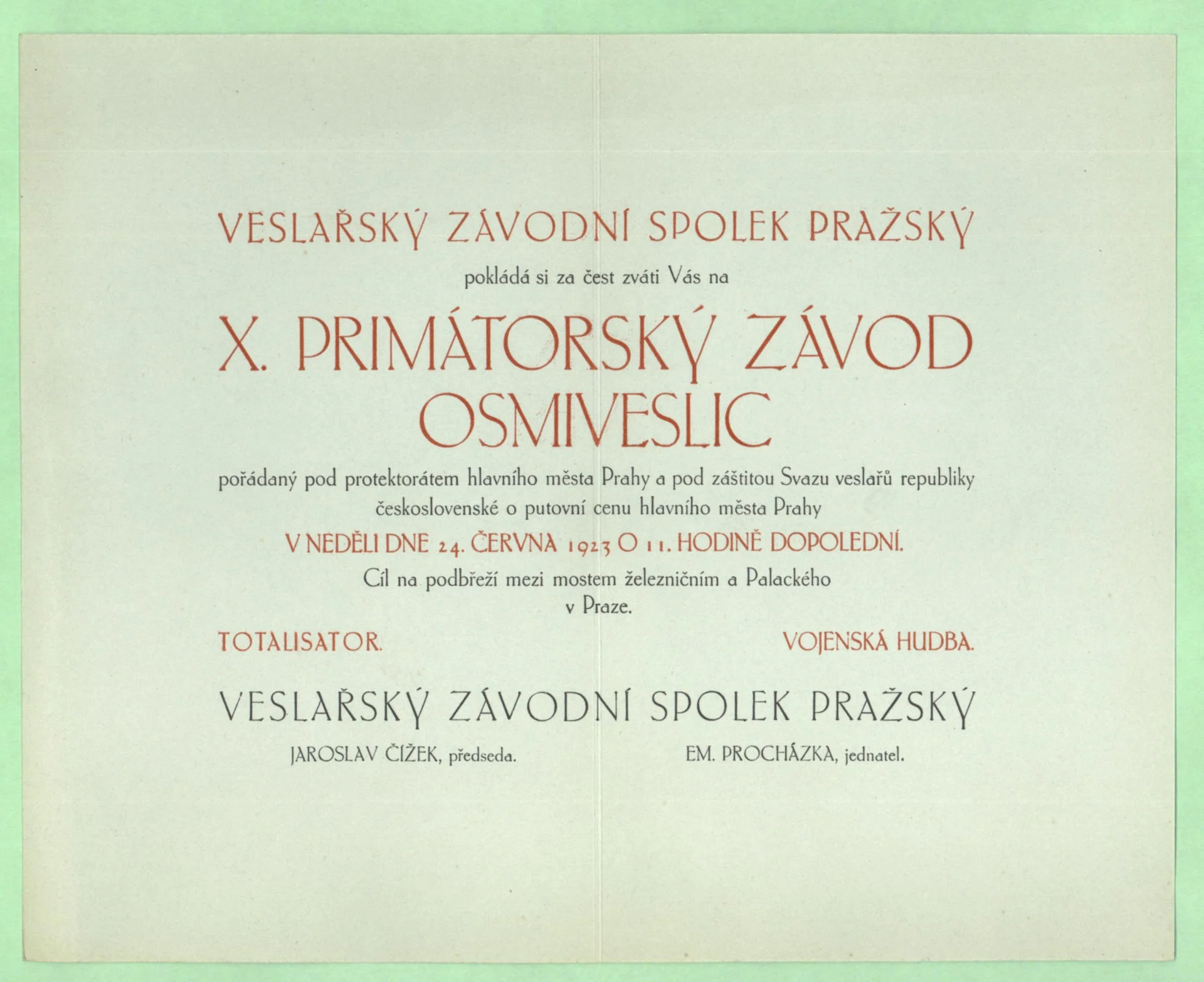 Náhledový obrázek předmětu Pozvánky Veslařského závodního spolku