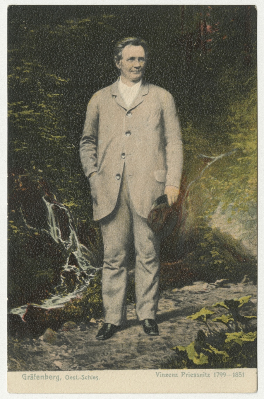 Náhledový obrázek Reprodukce obrazu K. Riedela: Vincenz Priessnitz na poštovní dopisnici (1904) - 1