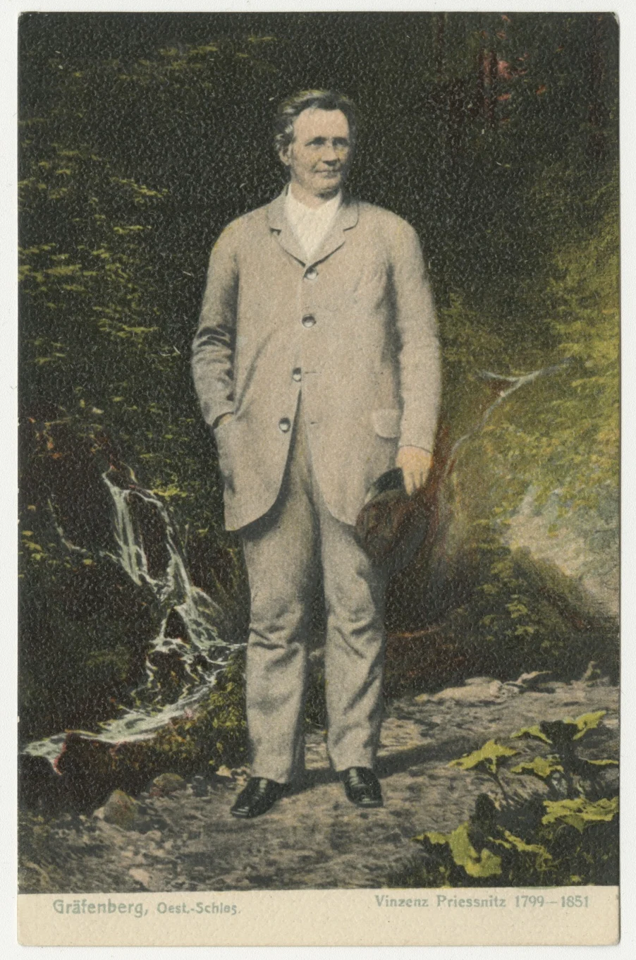 Náhledový obrázek předmětu Reprodukce obrazu K. Riedela: Vincenz Priessnitz na poštovní dopisnici (1904)