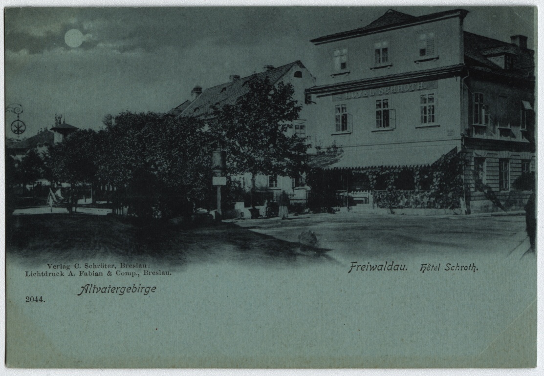 Náhledový obrázek Bývalý hotel Schroth v Jeseníku na pohlednici z přelomu 19. a 20. století - 1