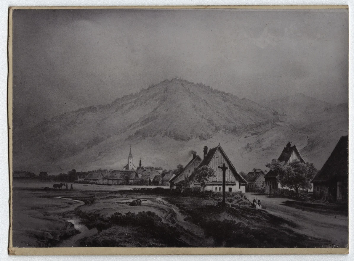 Náhledový obrázek předmětu Reprodukce dobové litografie s pohledem na Jeseník (kol. r. 1850)