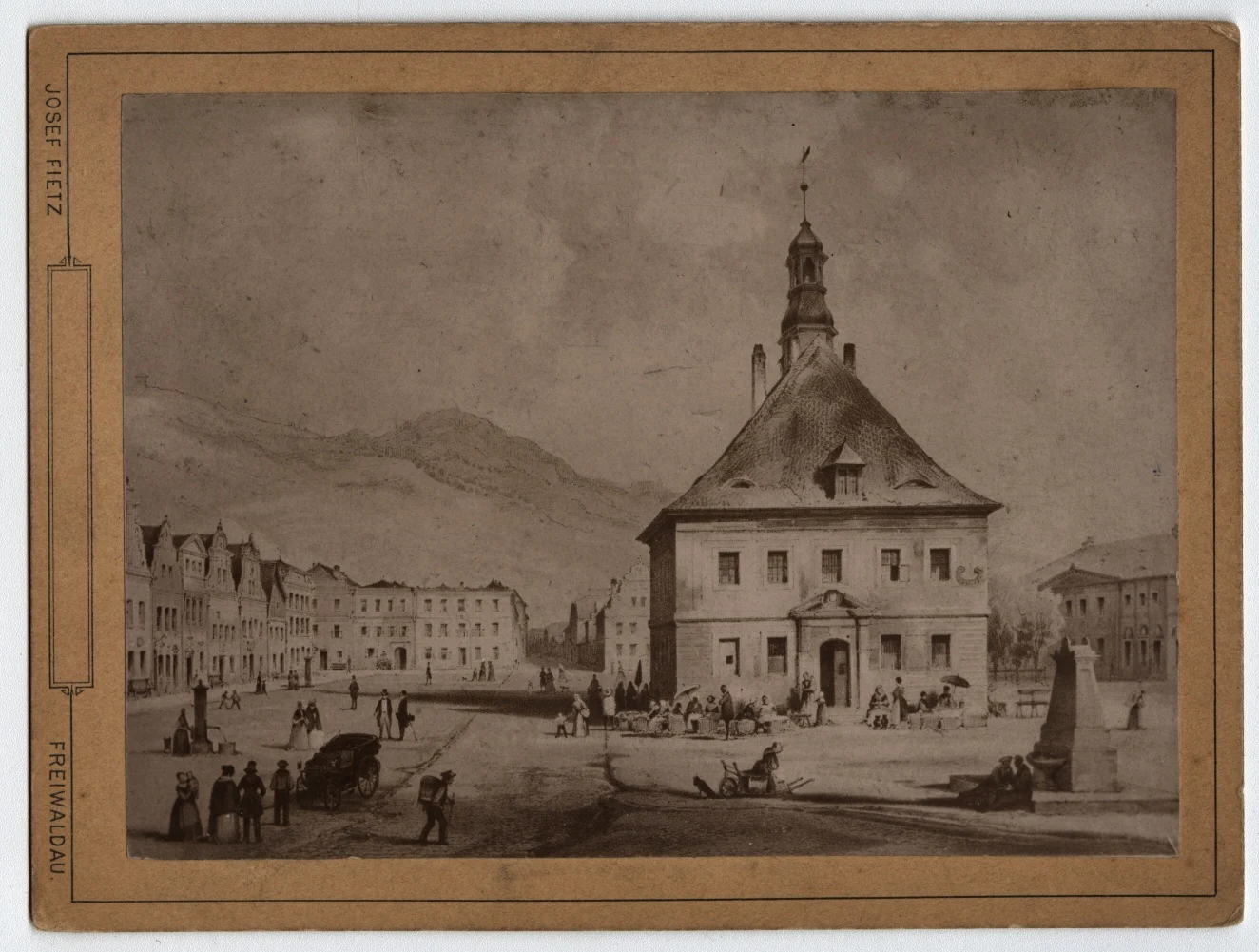 Náhledový obrázek předmětu Reprodukce dobové litografie s renesanční radnicí v Jeseníku (cca 1840)