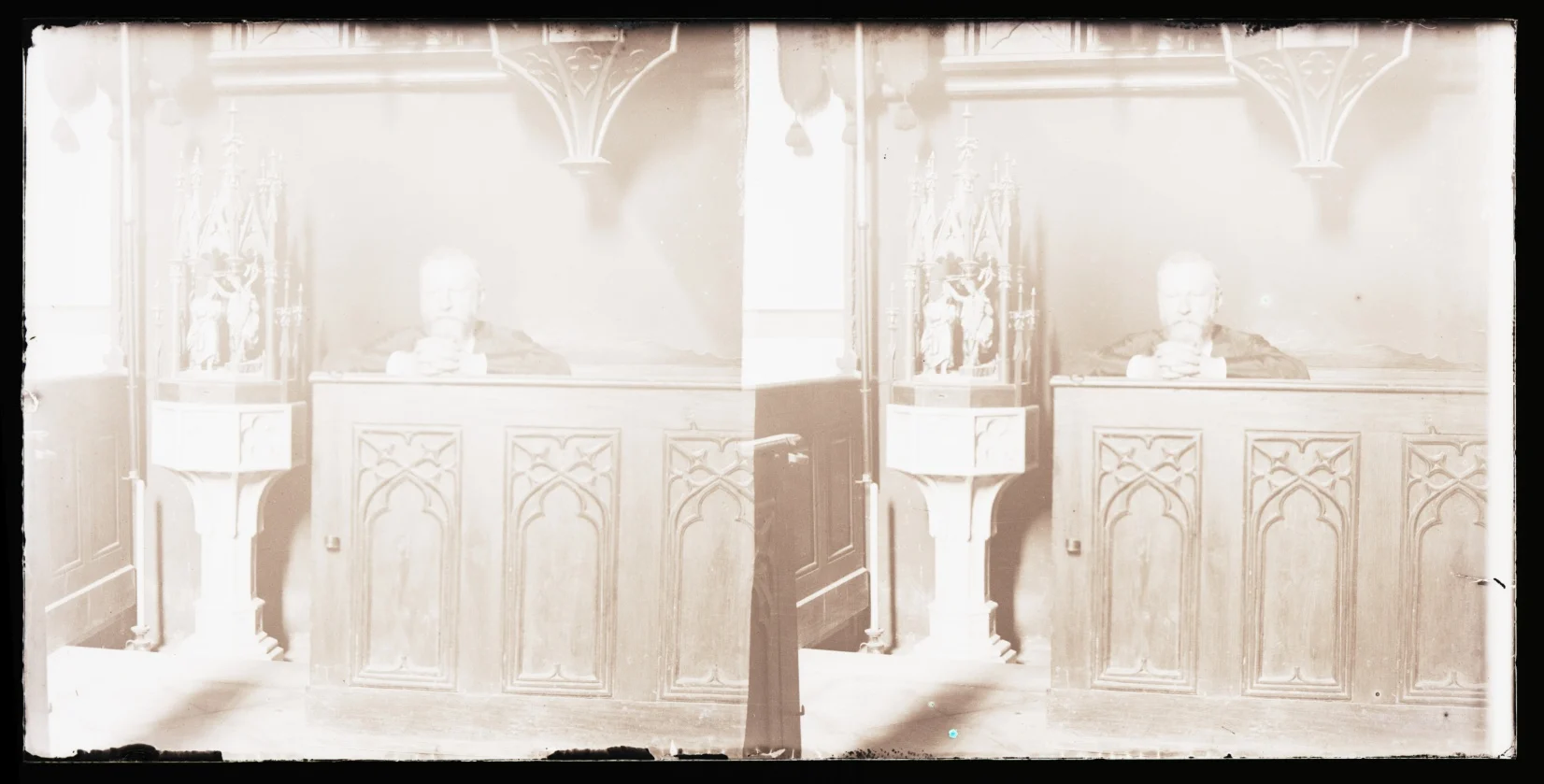 Náhledový obrázek předmětu Skleněný stereonegativ:  interiér kostela v Supíkovicích (1900)