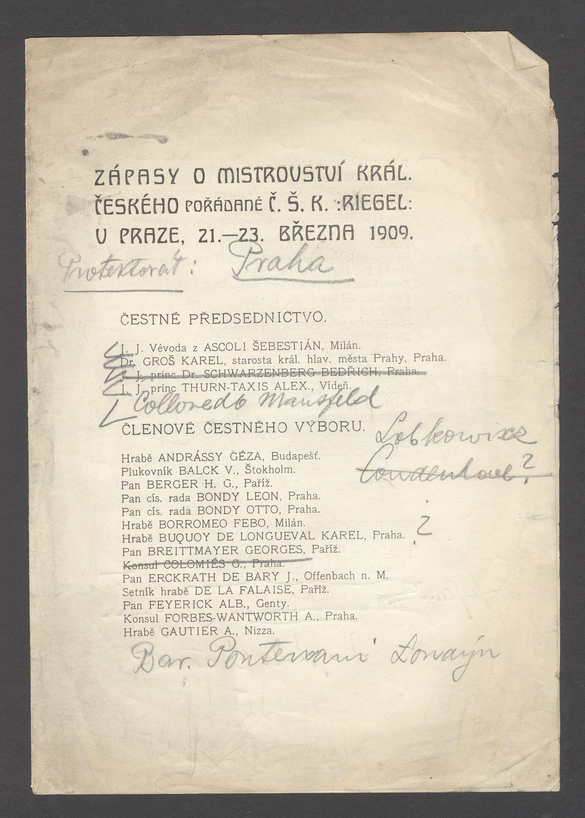 Náhledový obrázek Zápasy o mistrovství Království českého, Praha 1909 - 1