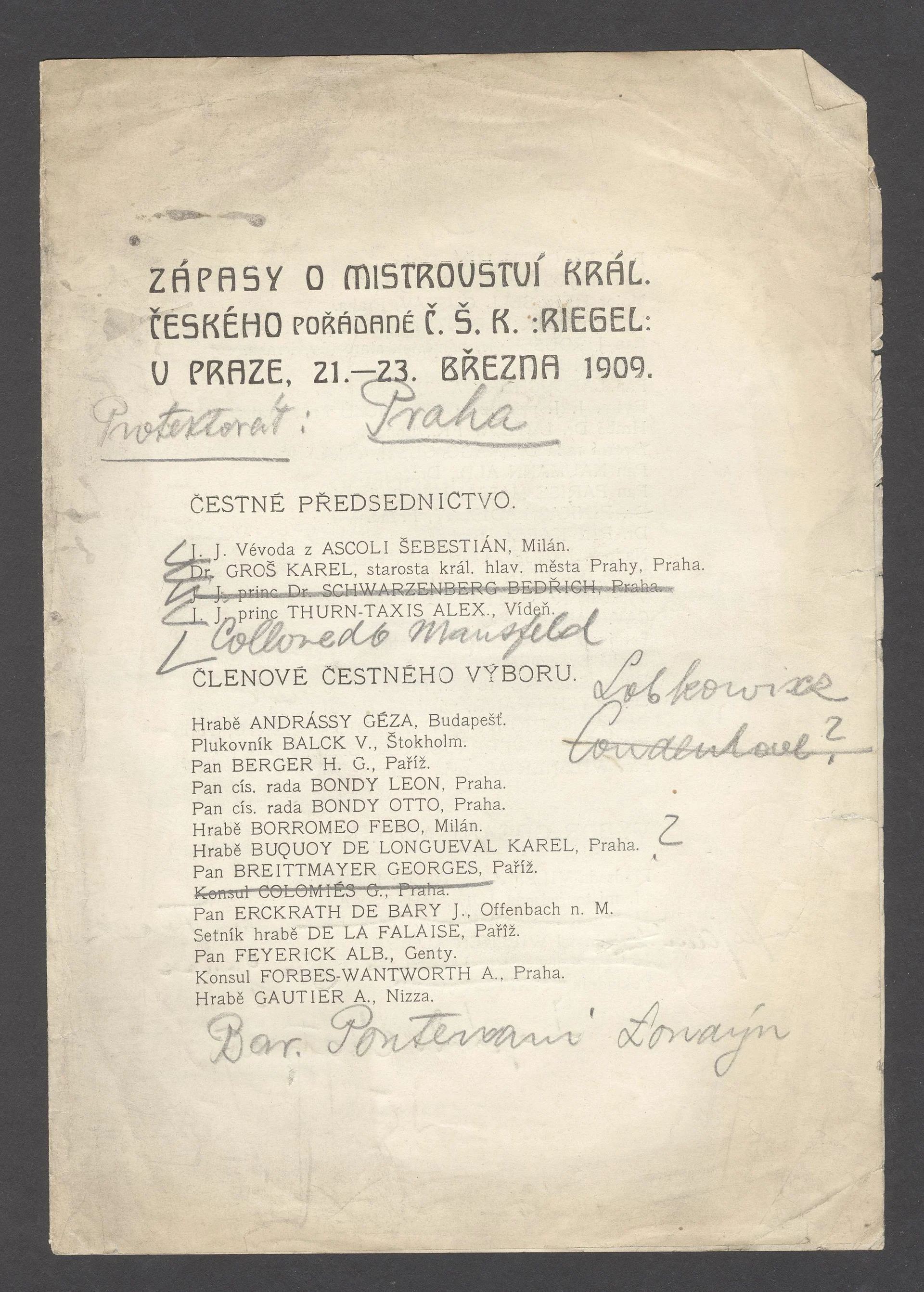 Náhledový obrázek předmětu Zápasy o mistrovství Království českého, Praha 1909