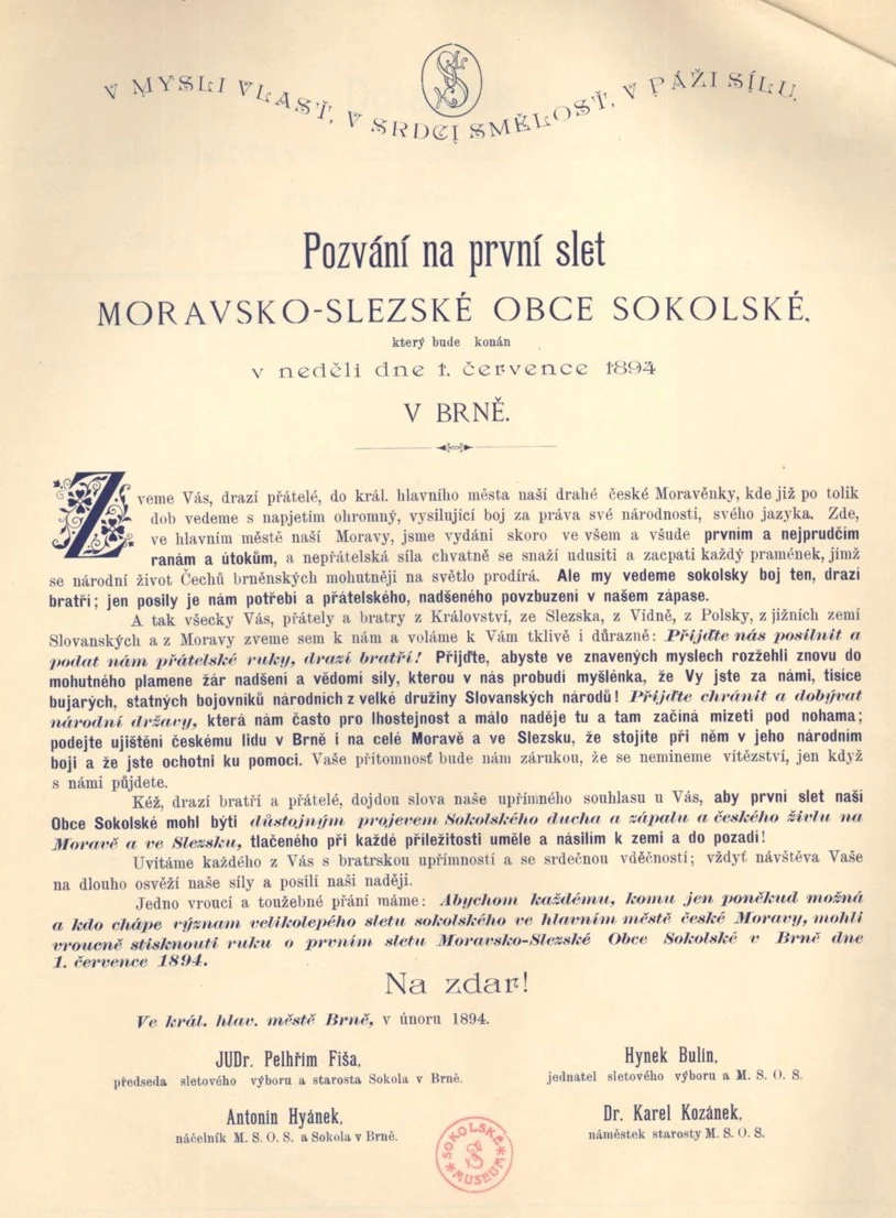 Náhledový obrázek předmětu Pozvání na první slet Moravsko-slezské Obce Sokolské