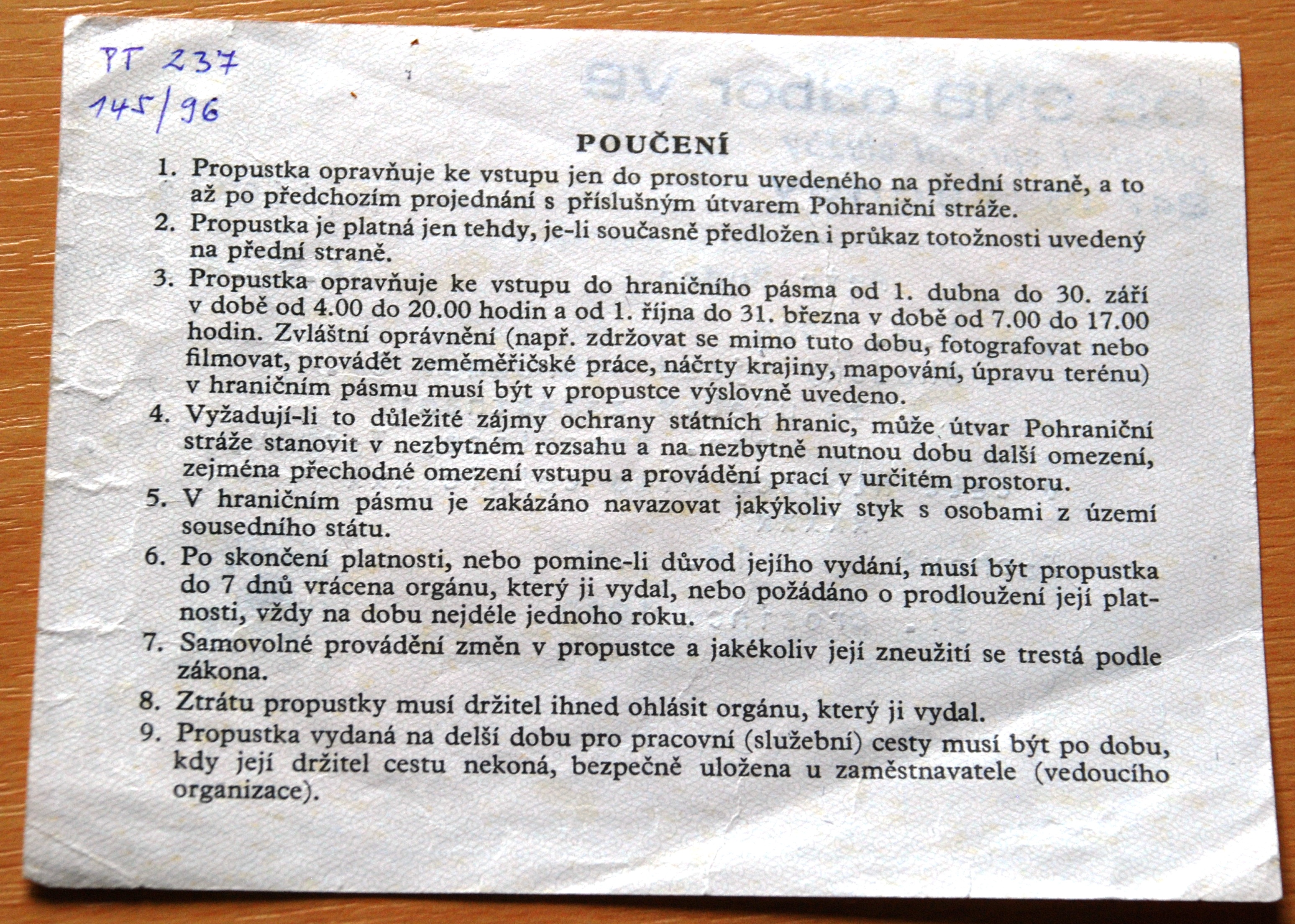 Náhledový obrázek Propustka do hraničního pásma averz - 1