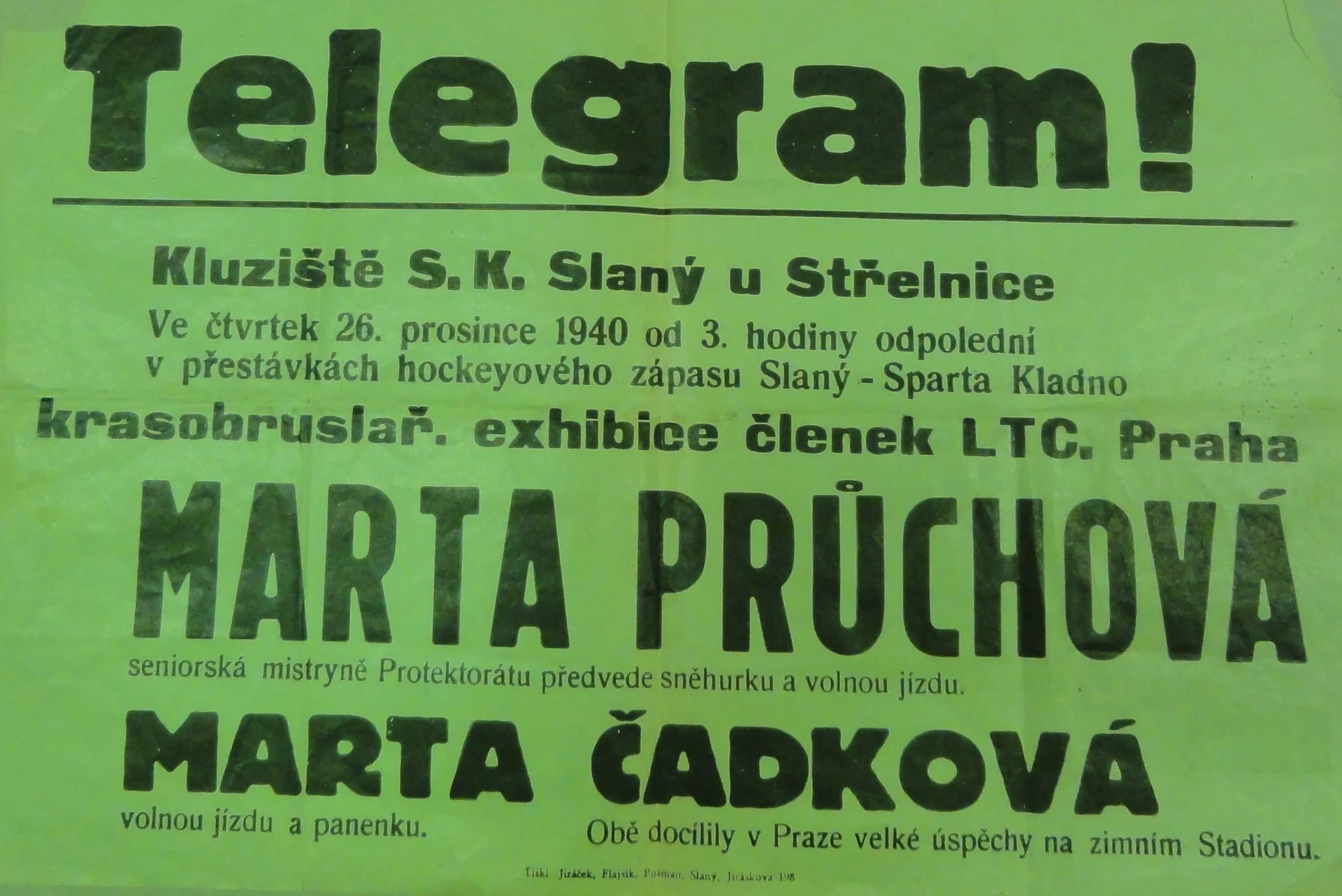 Náhledový obrázek předmětu Krasobruslařská exhibice členek LTC Praha na kluzišti S. K. Slaný