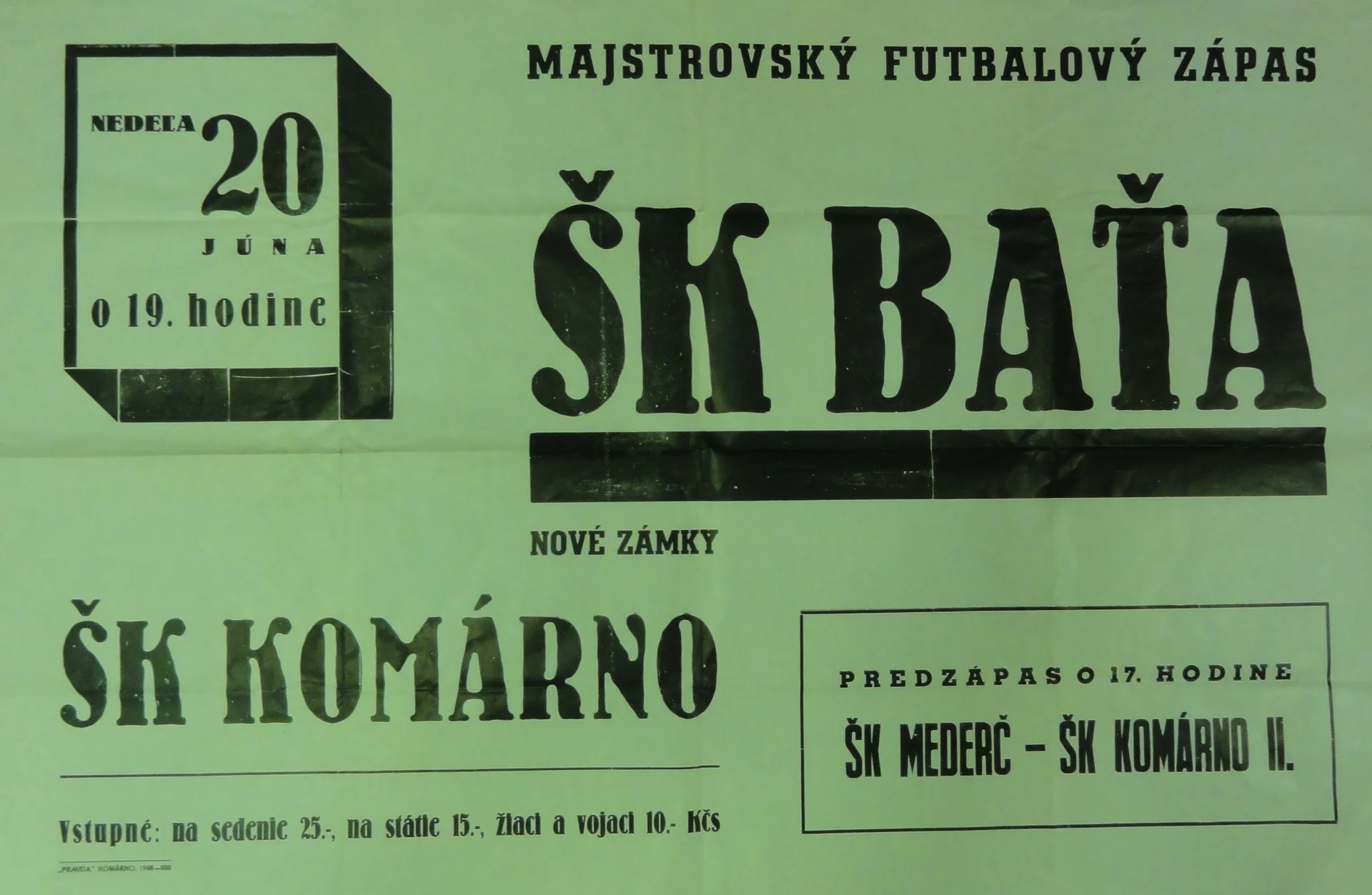 Náhledový obrázek předmětu Majstrovský futbalový zápas. ŠK Baťa - ŠK Komárno