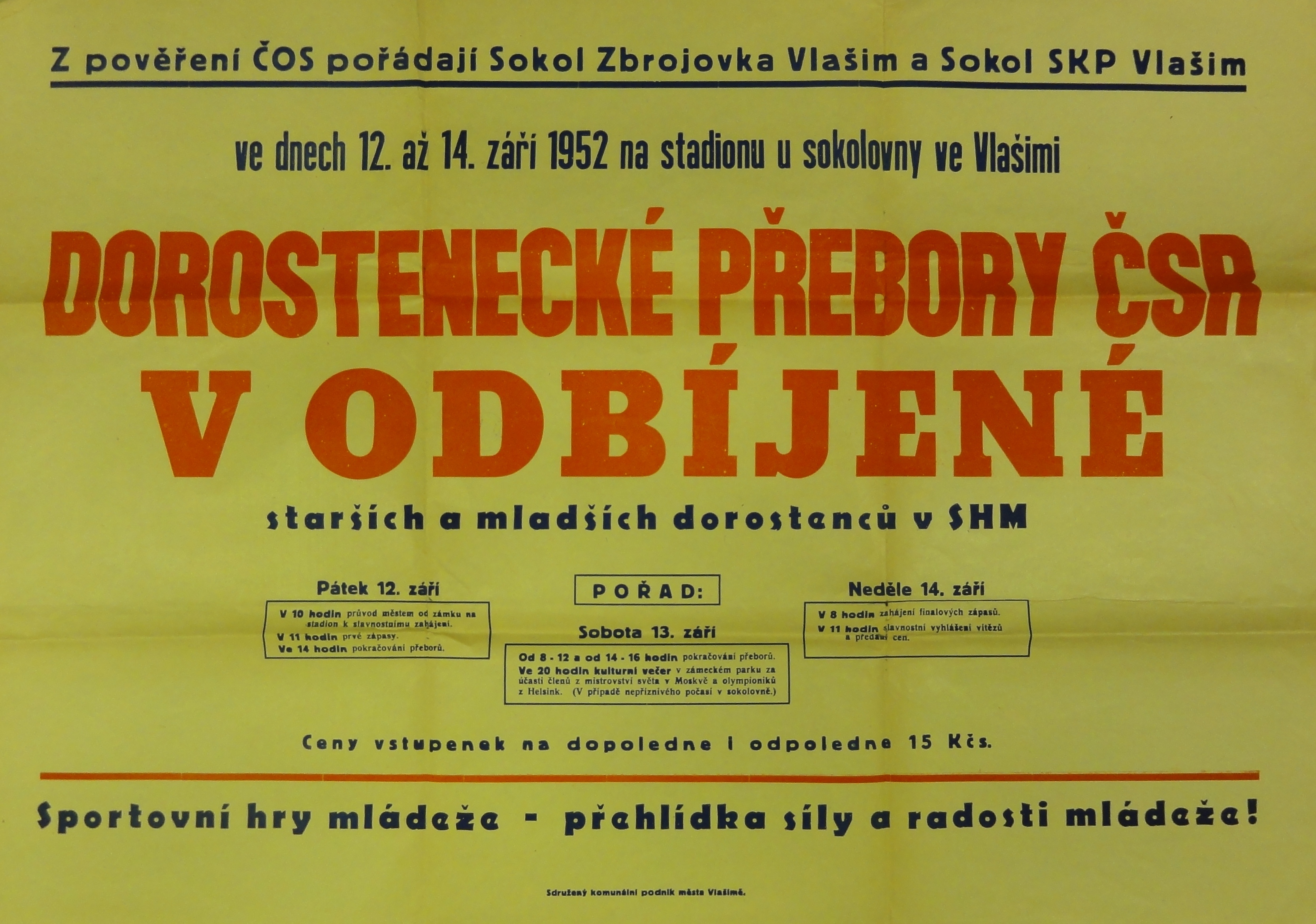 Náhledový obrázek Dorostenecké přebory ČSR v odbíjené. Vlašim 1952 - 1
