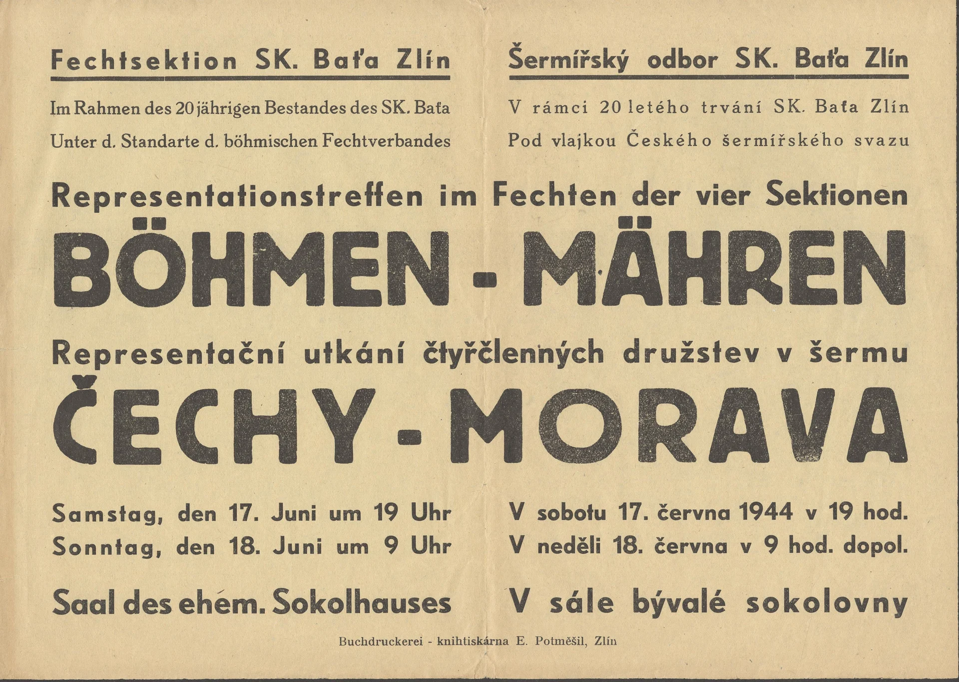 Náhledový obrázek předmětu Representační utkání čtyřčlenných družstev v šermu. Čechy - Morava. 1944