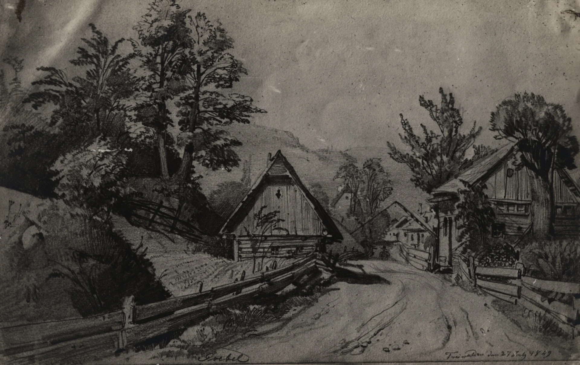 Náhledový obrázek předmětu Reprodukce kresby C. Goebela: žánrová partie jesenické vesnice (1849)