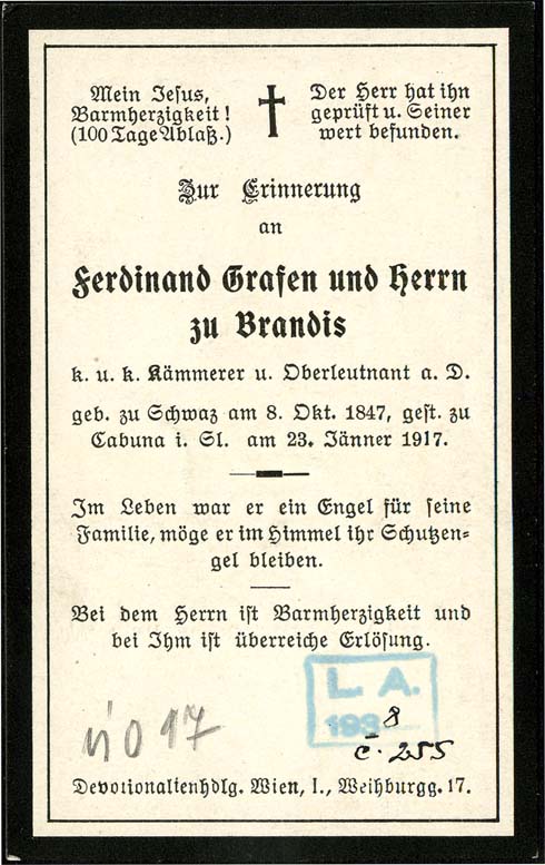 Náhledový obrázek Zbožná vzpomínka - Brandis, Ferdinand Graf und Herr zu - 2