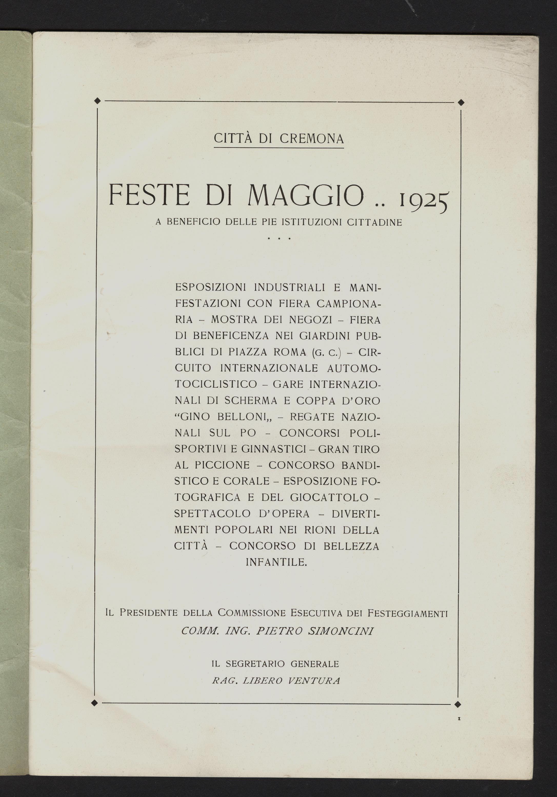 Náhledový obrázek Programma Ufficiale della Grande Manifestazione Nazionale ed Internazionale di Scherma. Cremona 1925 - 5