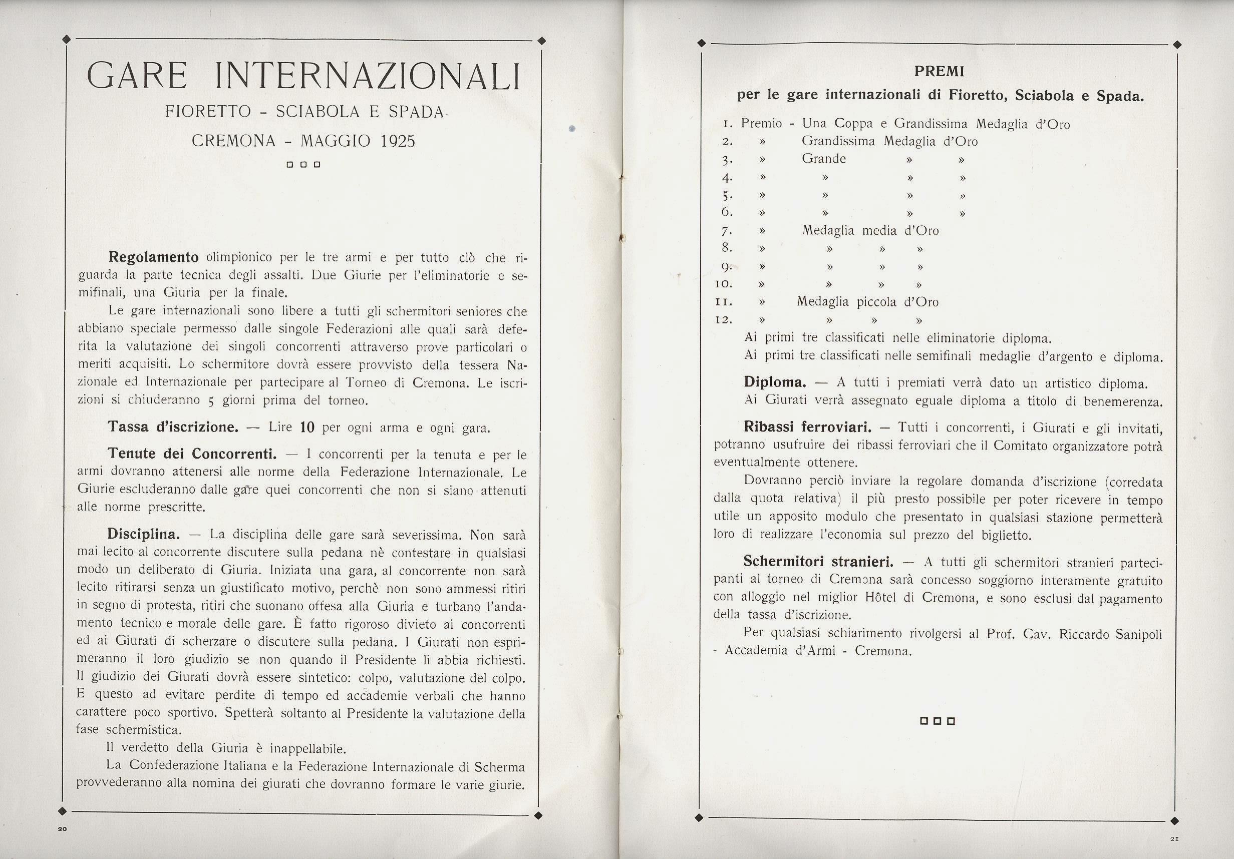 Náhledový obrázek Programma Ufficiale della Grande Manifestazione Nazionale ed Internazionale di Scherma. Cremona 1925 - 3