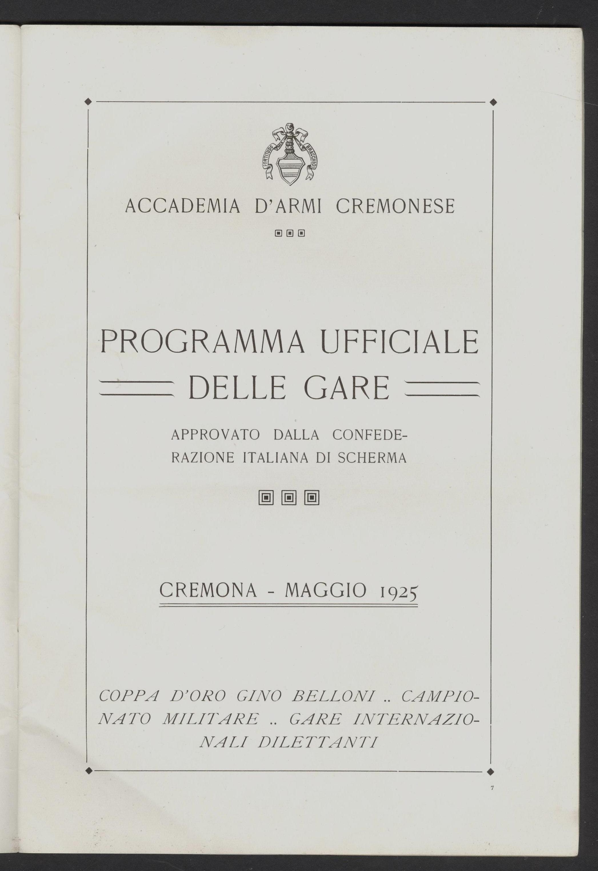 Náhledový obrázek Programma Ufficiale della Grande Manifestazione Nazionale ed Internazionale di Scherma. Cremona 1925 - 1