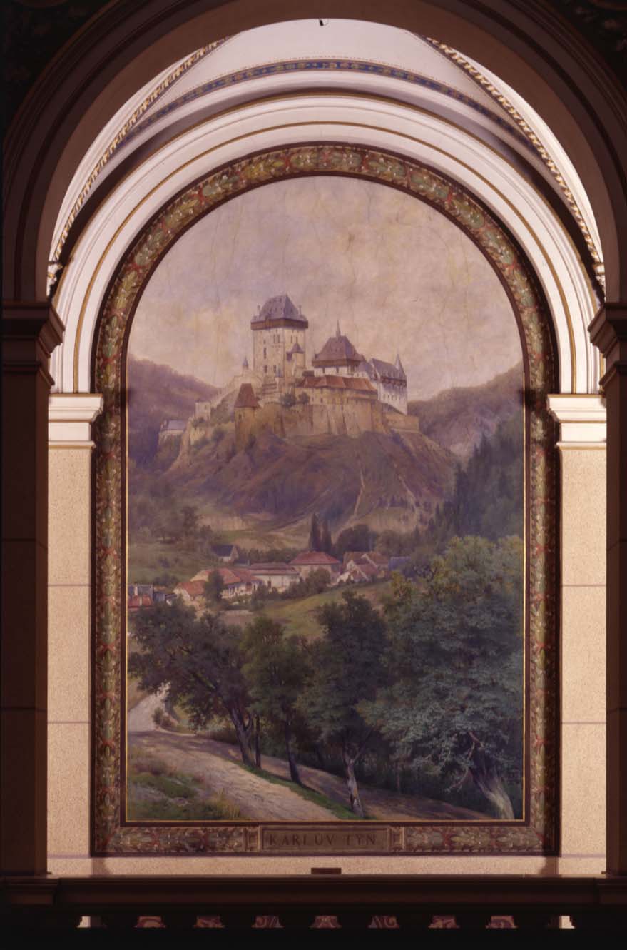 Náhledový obrázek Karlštejn - krajinomalba v ochozu - 1