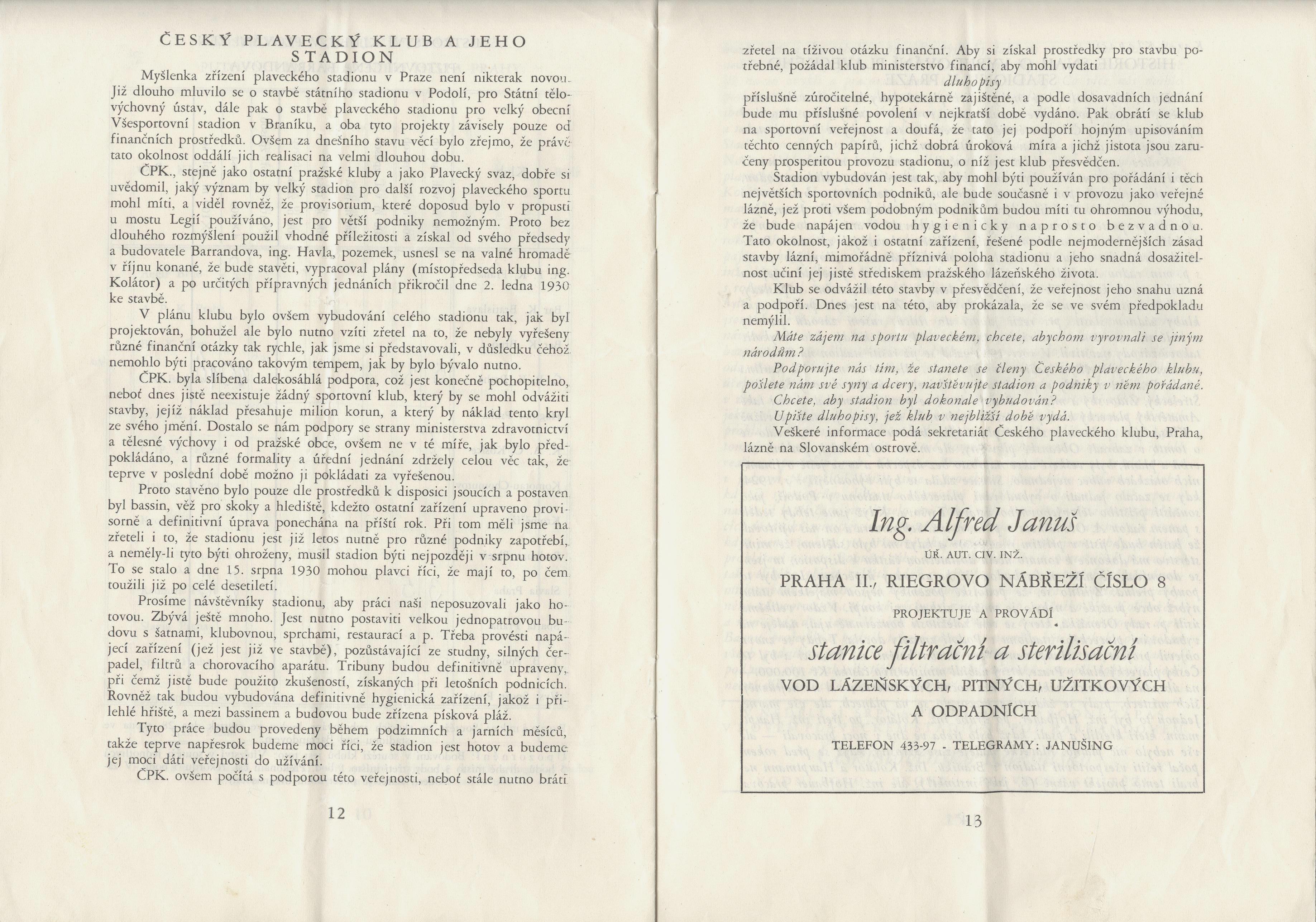 Náhledový obrázek Slavnostní otevření plaveckého stadionu pod Barrandovem a mistrovství Československé republiky v plování pro rok 1930 - 7