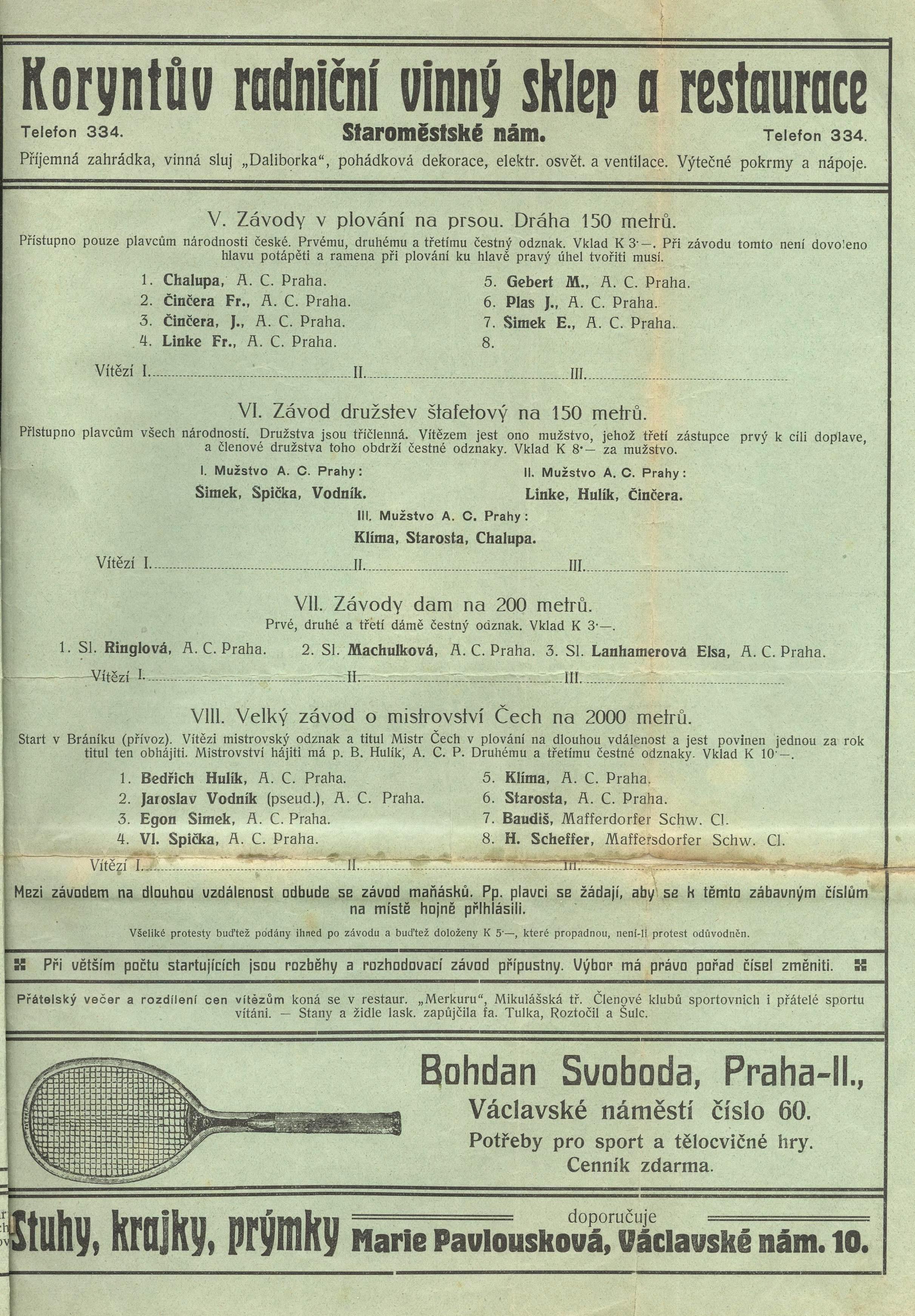 Náhledový obrázek AC Praha. VIII. mezinárodní závody plavecké - 2