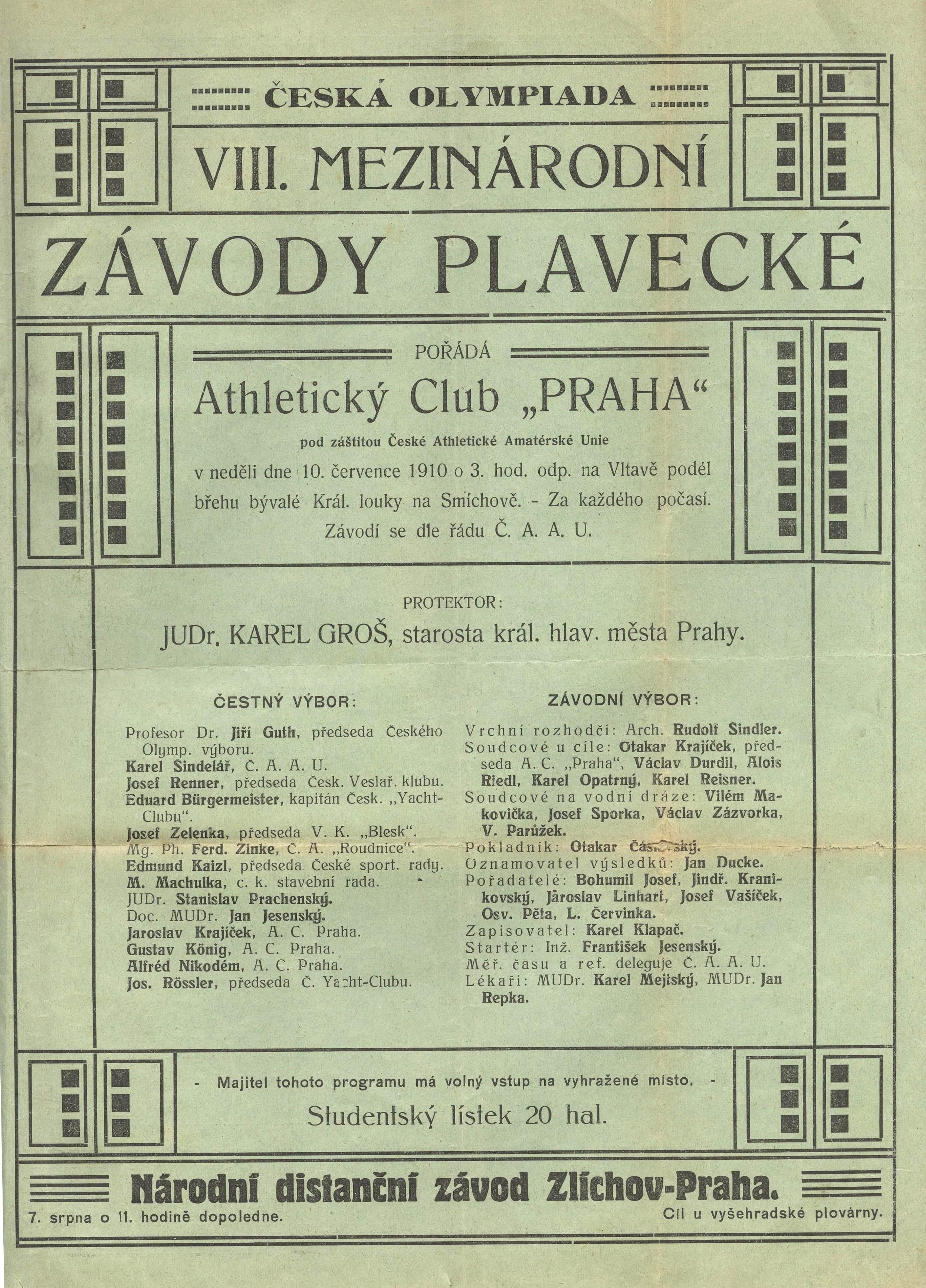 Náhledový obrázek AC Praha. VIII. mezinárodní závody plavecké - 3