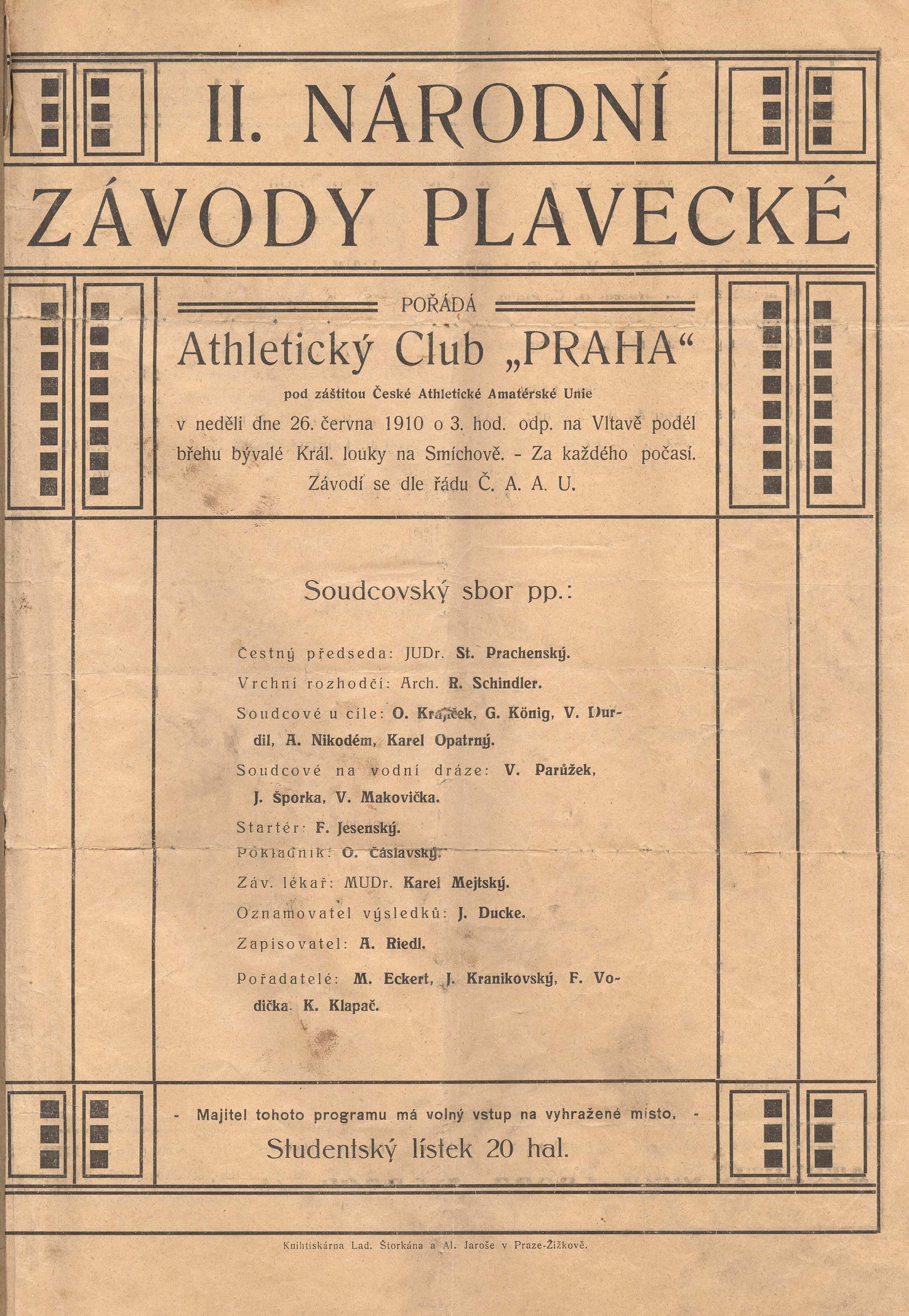 Náhledový obrázek AC Praha. II. národní závody plavecké - 1